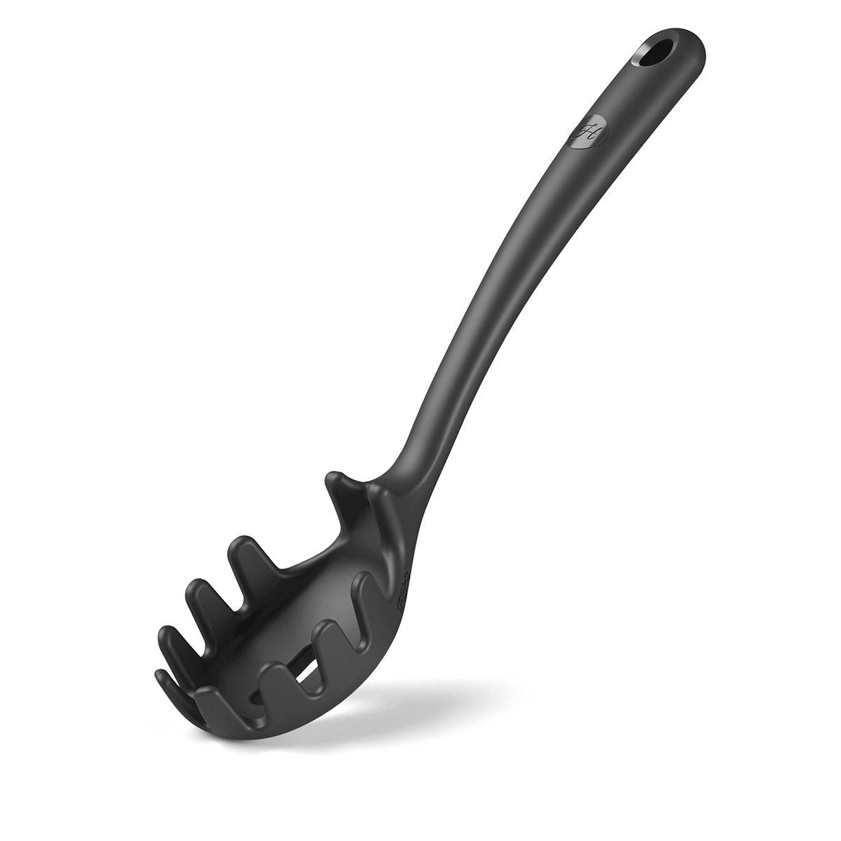 Hoffmann Germany Nudellöffel Pastalöffel Silikon Edelstahl 29,5 cm anthrazit, Portionshilfe 110g, Topfhaken, kratzerfrei, spülmaschinengeeignet