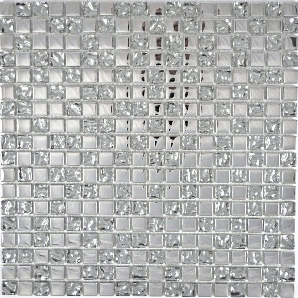 Mosani Mosaikfliesen Mosaikfliese Glasmosaik electroplated BAD Glas WC Silber Küche