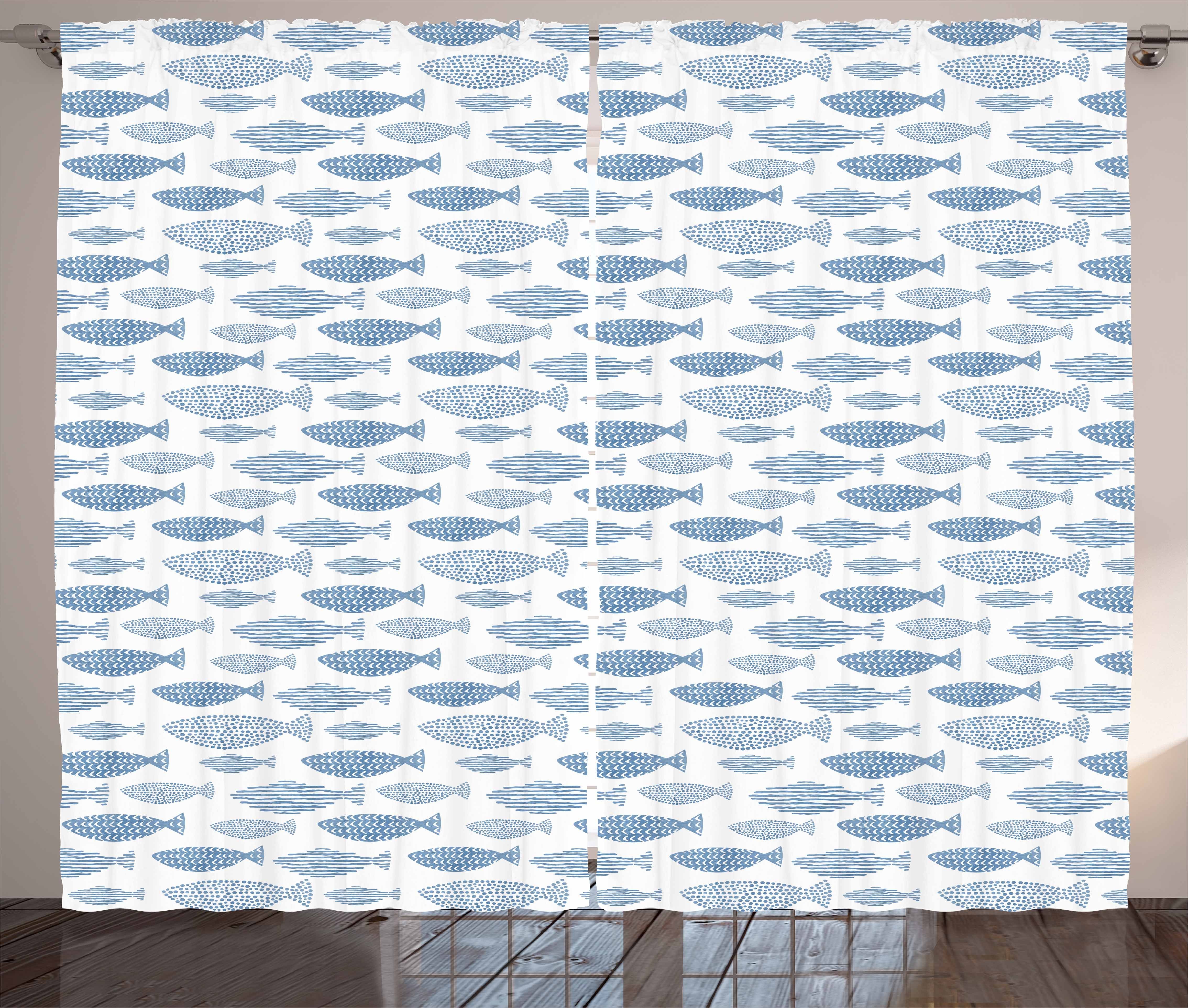 Gardine Schlafzimmer Kräuselband Vorhang mit Schlaufen und Haken, Abakuhaus, Fisch Abstrakt Aquarell-Effekt