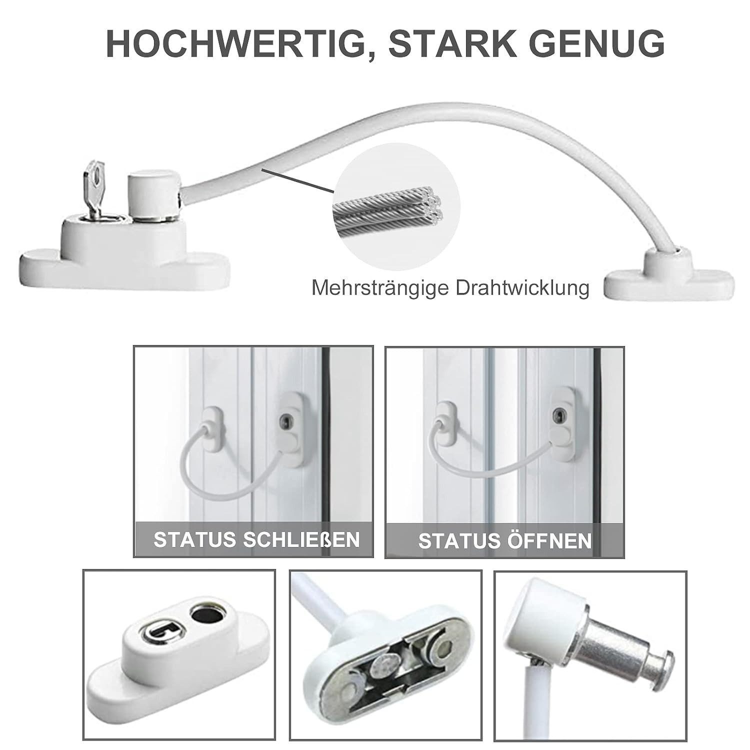 FELIXLEO Kindersicherung 4er Set Kindersicherung Fenster Schloss mit Kabelsperre und Schlüssel – Bild 2 von 5