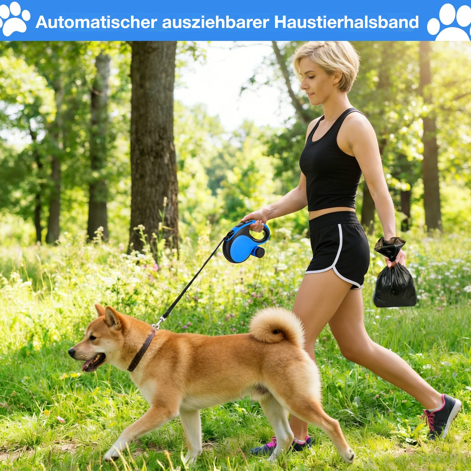 BlingBin Hundeleine Ausziehbare Pet Lead Hundetrainingsleine Robuste mit Kotbeutelhalter, ABS Gehäuse und Nylon Leine (1 Stück, 1-tlg., für Training Spaziergäng – Bild 2 von 5