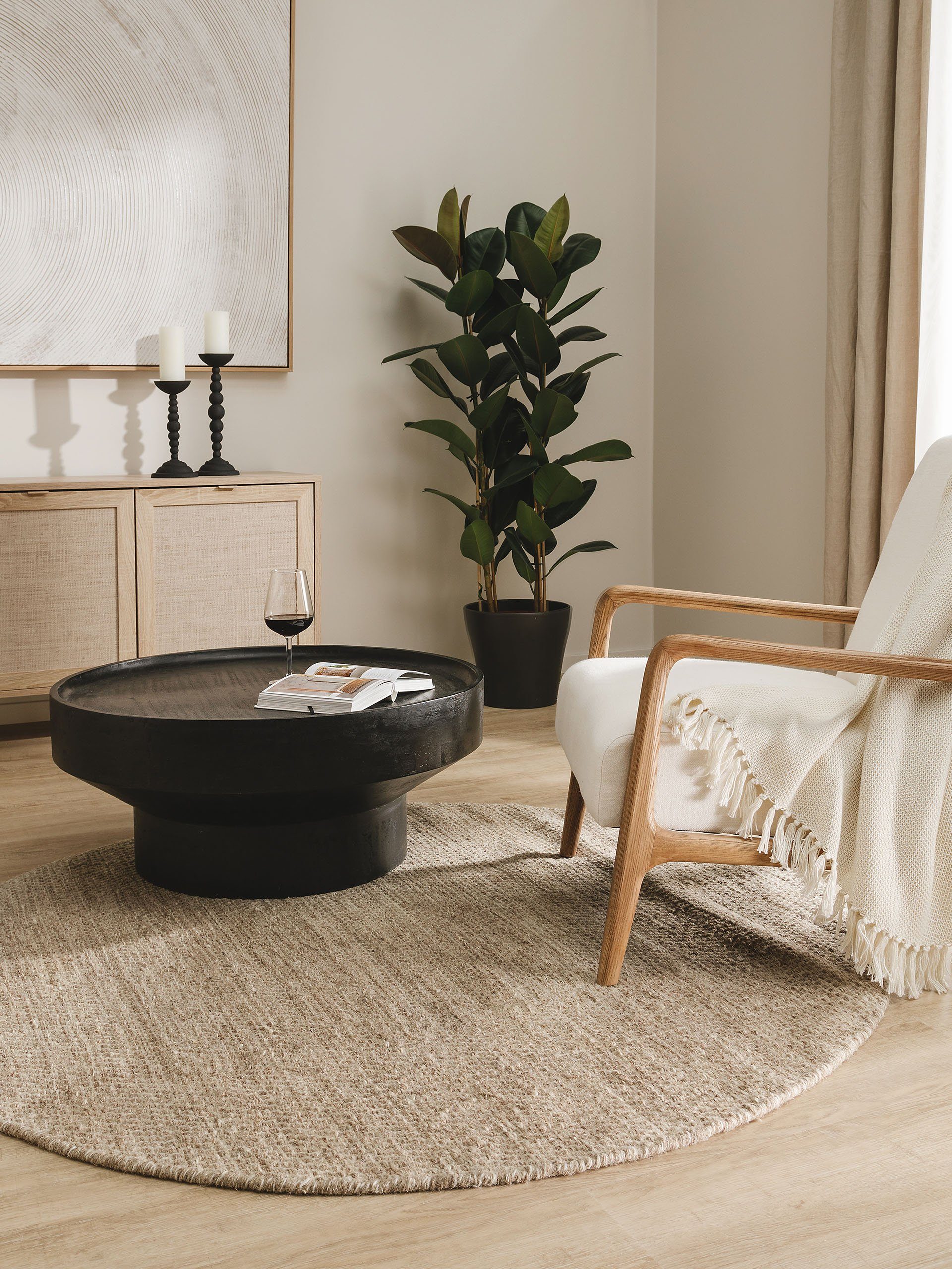 benuta Wollteppich Rocco, rund, Höhe: 5 mm, Wolle, handgewebt, Uni, Natural günstig online kaufen