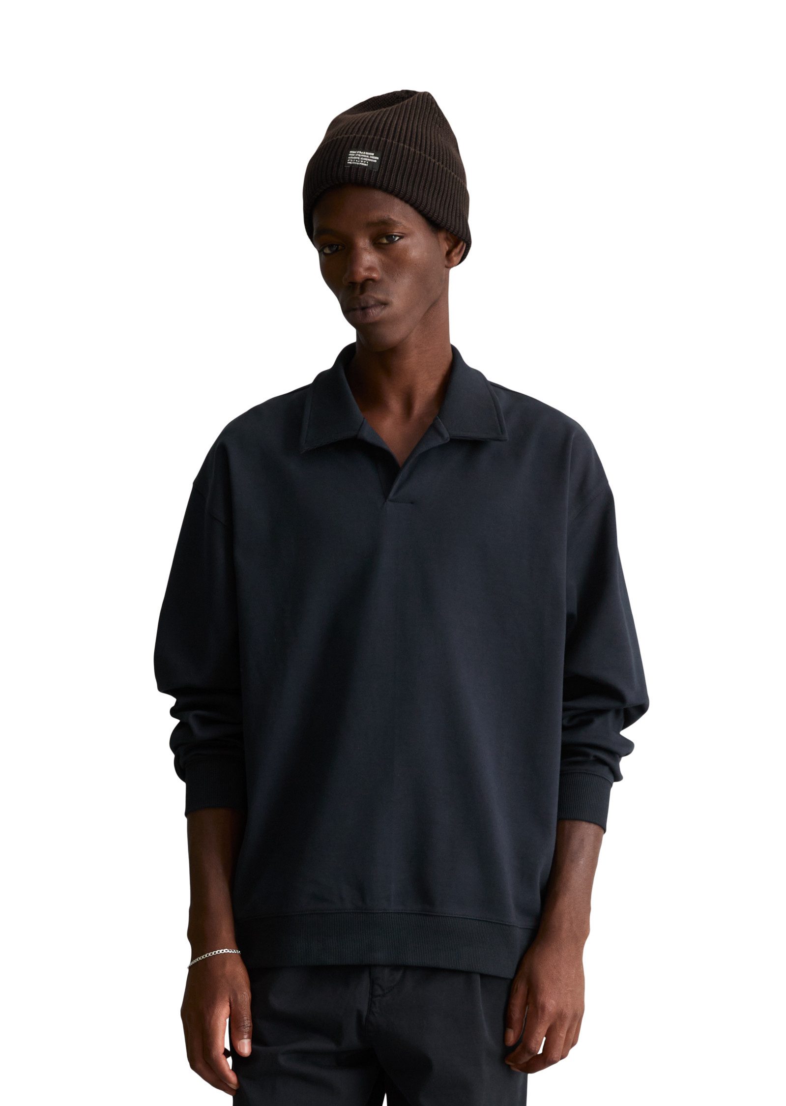 Marc O'Polo DENIM Langarm-Poloshirt aus schwerem Interlock Jersey