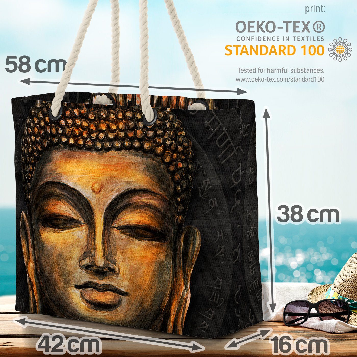 Strandtasche Reis Asien Lächelnder (1-tlg), Asien Buddah Thailand Buddah Fernost Lächelnder VOID