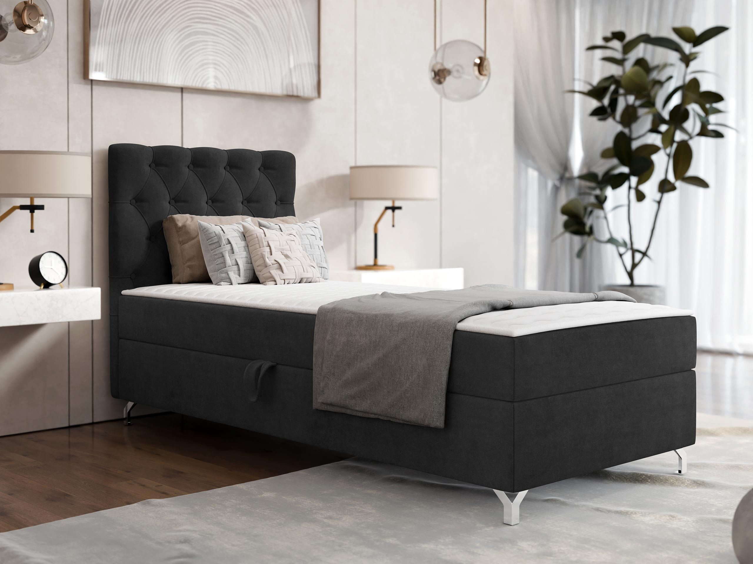 MIRJAN24 Boxspringbett Chester 1 (mit Bettkasten), 80/90 cm, Verchromte Metallfüße, Bonellfederkern