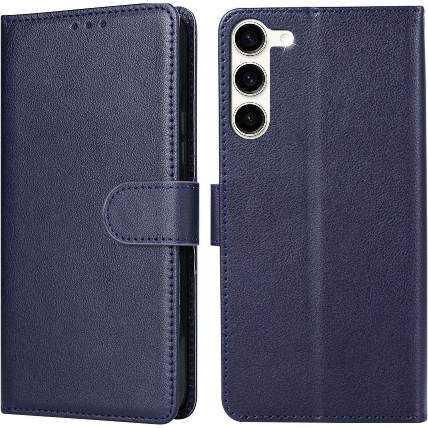 LuxusKollektion Flip Case Handyhülle Klappbar Leder Kartenfach Samsung Galaxy S23 5G Blau