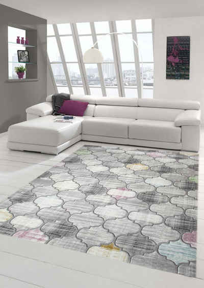 Teppich Designer und Moderner Teppich Kurzflor Marokkanisches Muster in Grau Lila Senfgelb, Teppich-Traum, rechteckig, Höhe: 11 mm