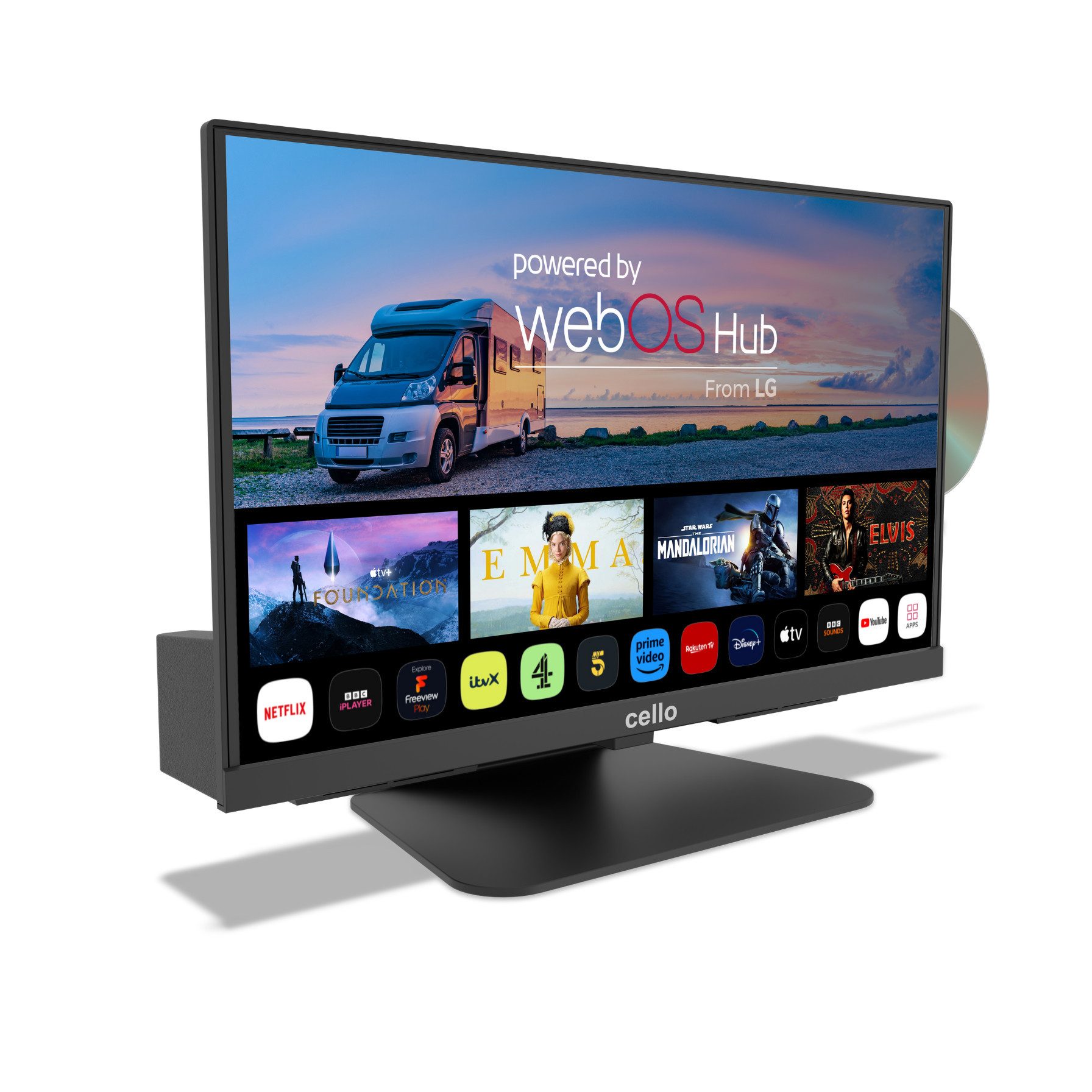 Cello 22 Zoll Camping 12V Smart WebOS Traveller mit DVD-Player LED-Fernseher (55,9 cm/22 Zoll, Full HD, Smart-TV)