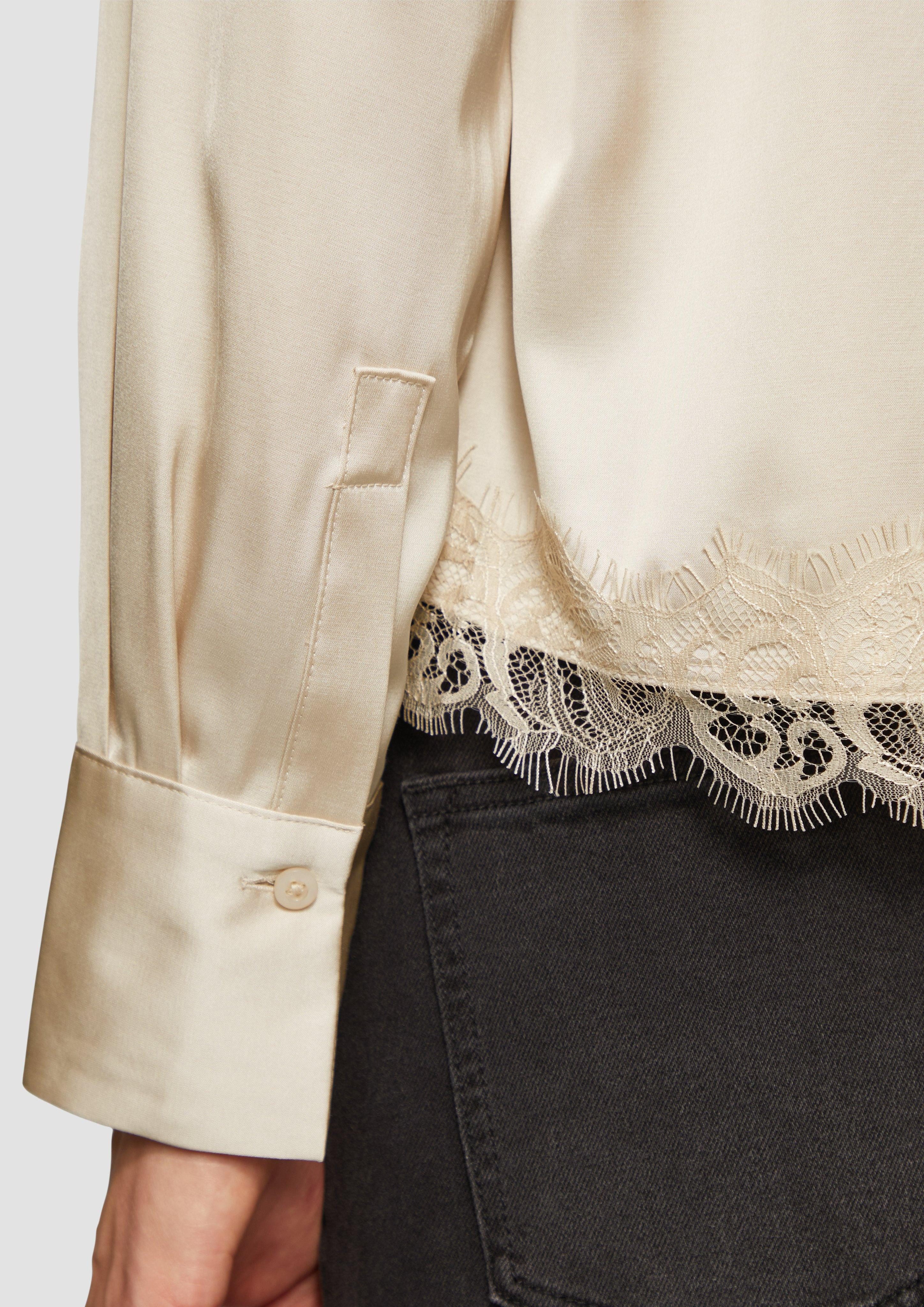 s.Oliver Langarmbluse Satin-Bluse mit Spitzen-Detail Spitze günstig online kaufen
