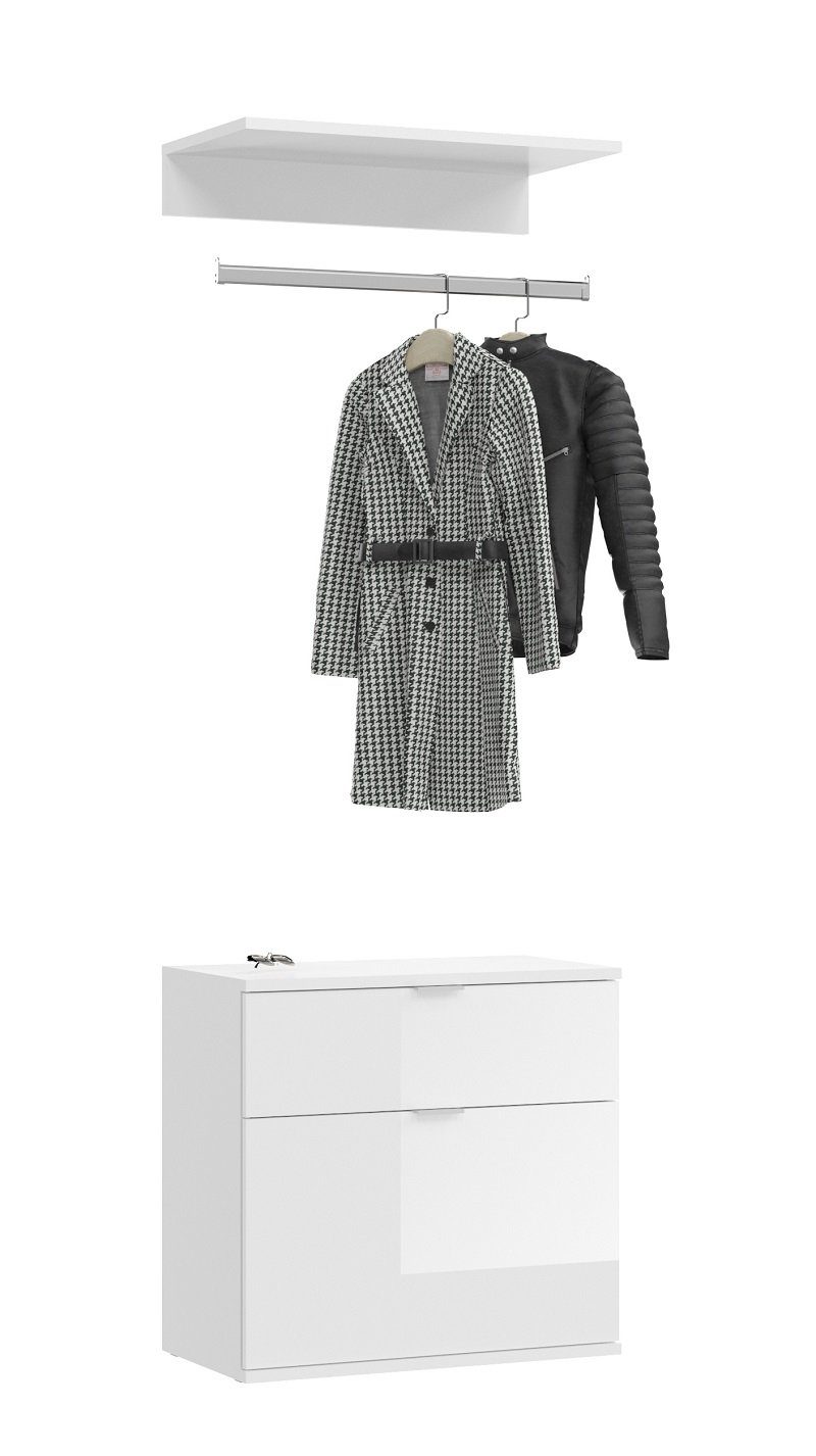xonox.home Garderoben-Set Kommode mit Garderobenstange Projekt X, weiß Hochglanz, (Set)