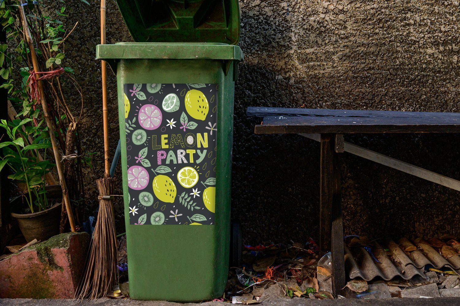 St), Sommer - Wandsticker (1 Zitat MuchoWow Zitronen Container, Abfalbehälter Mülleimer-aufkleber, Mülltonne, Sticker, -