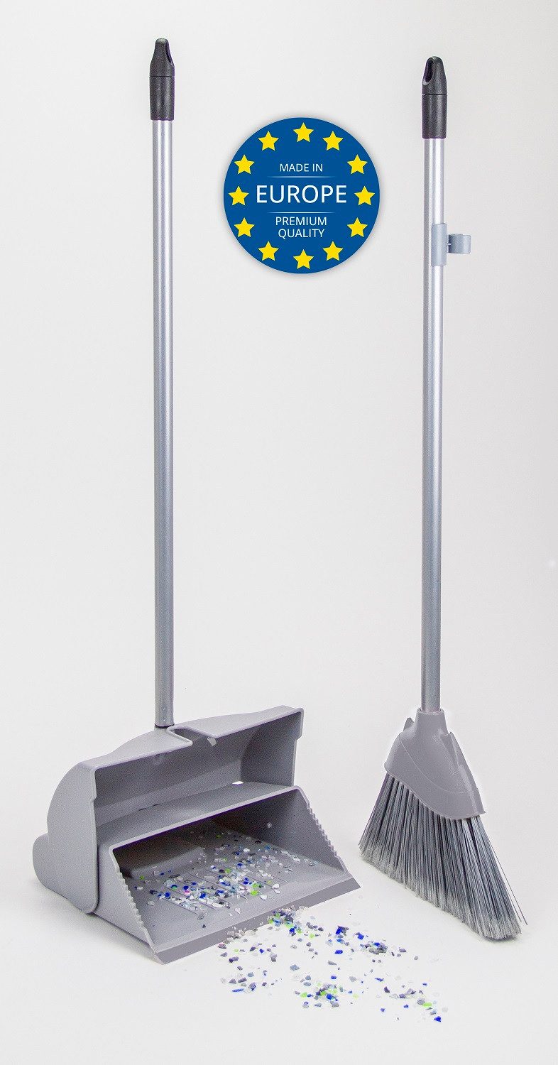 Gardissimo Kehrgarnitur mit stiel und langen Griff Kehrbesen Kehrschaufel Set Faule Grete, (Spar-Set, 2-tlg), mit klappbaren und geschlossenen Auffangbehälter