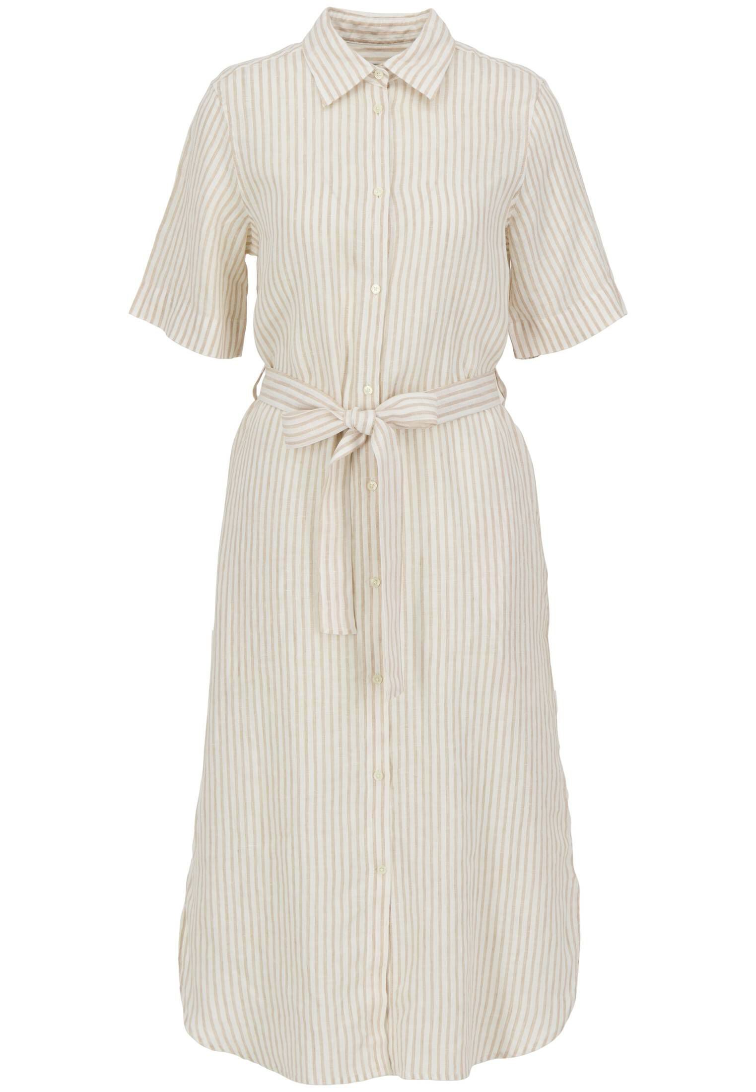 Blusenkleid Damen Leinenkleid mit garngefärbten Streifen