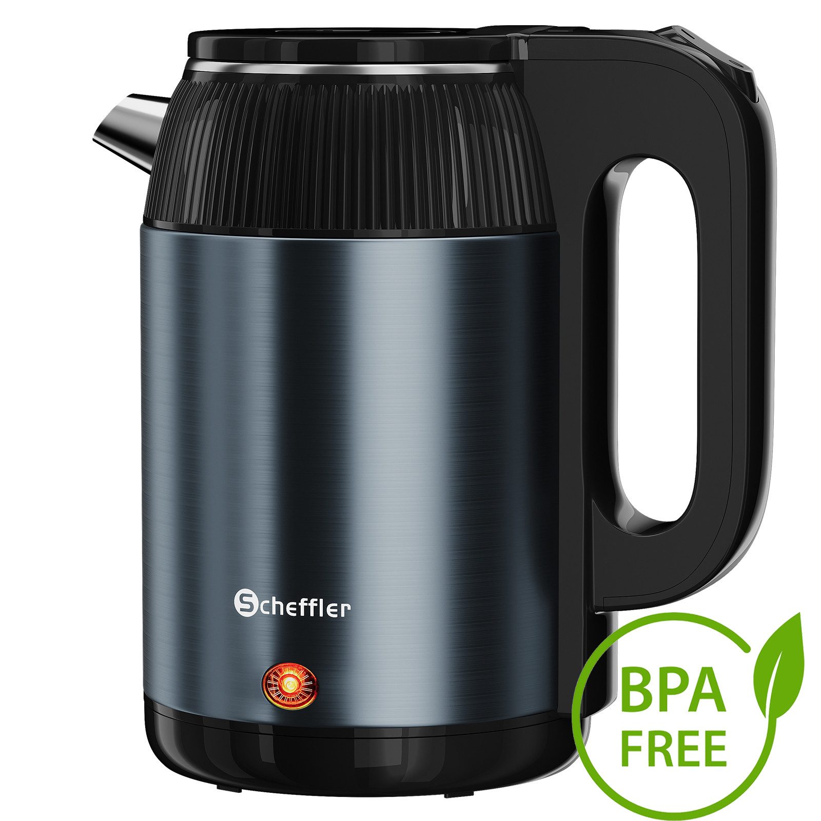 Scheffler Wasserkocher Edelstahl 2,2/3 Liter Teekocher Elektrischer Trockengehschutz, 2.2 l, 1500 W, Schnellkochfunktion, Perfect-pour-Ausgustülle, Fester Filter, BPA-frei