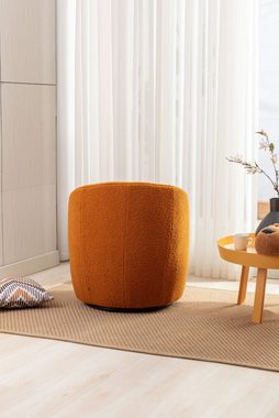 HAUSS SPLOE Drehstuhl mit schwarzem pulverbeschichtetem Metallring, aus Teddystoff, orange