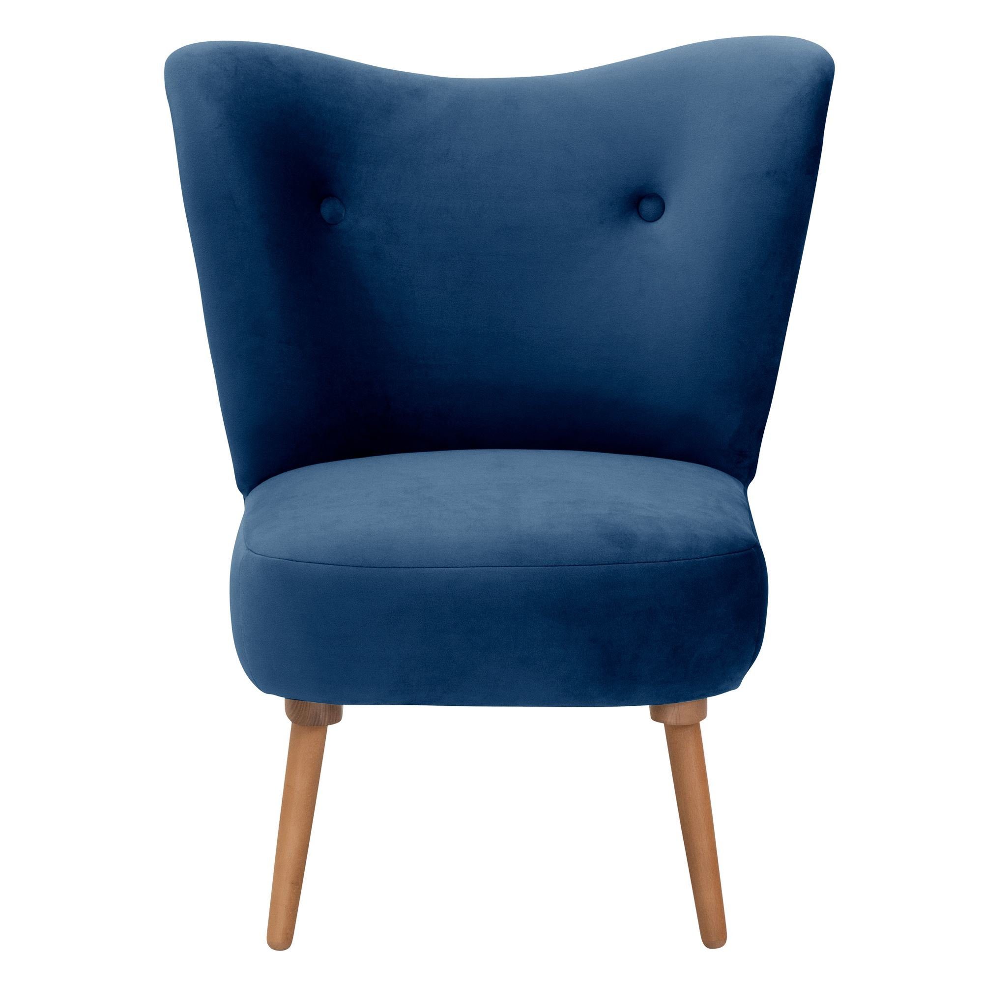 Kaila lackiert verarbeitet,bequemer 1-St), Sitz Samtvelours hochwertig Kessel dunkelblau Sessel 58 Sessel Versand, inkl. Kostenlosem Bezug / aufm Buche erlefarbig (Sparpreis