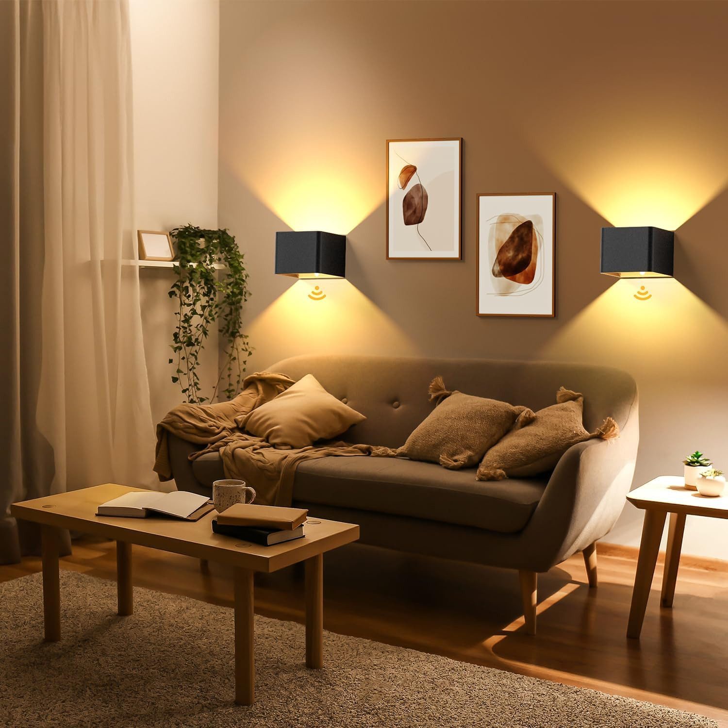 BlingBin LED Wandleuchte Wandleuchte mit Bewegungsmelder Innen LED Wandlampe, USB Wandbeleuchtung, LED fest integriert, Warmweiß, Wandlampe mit Schalter