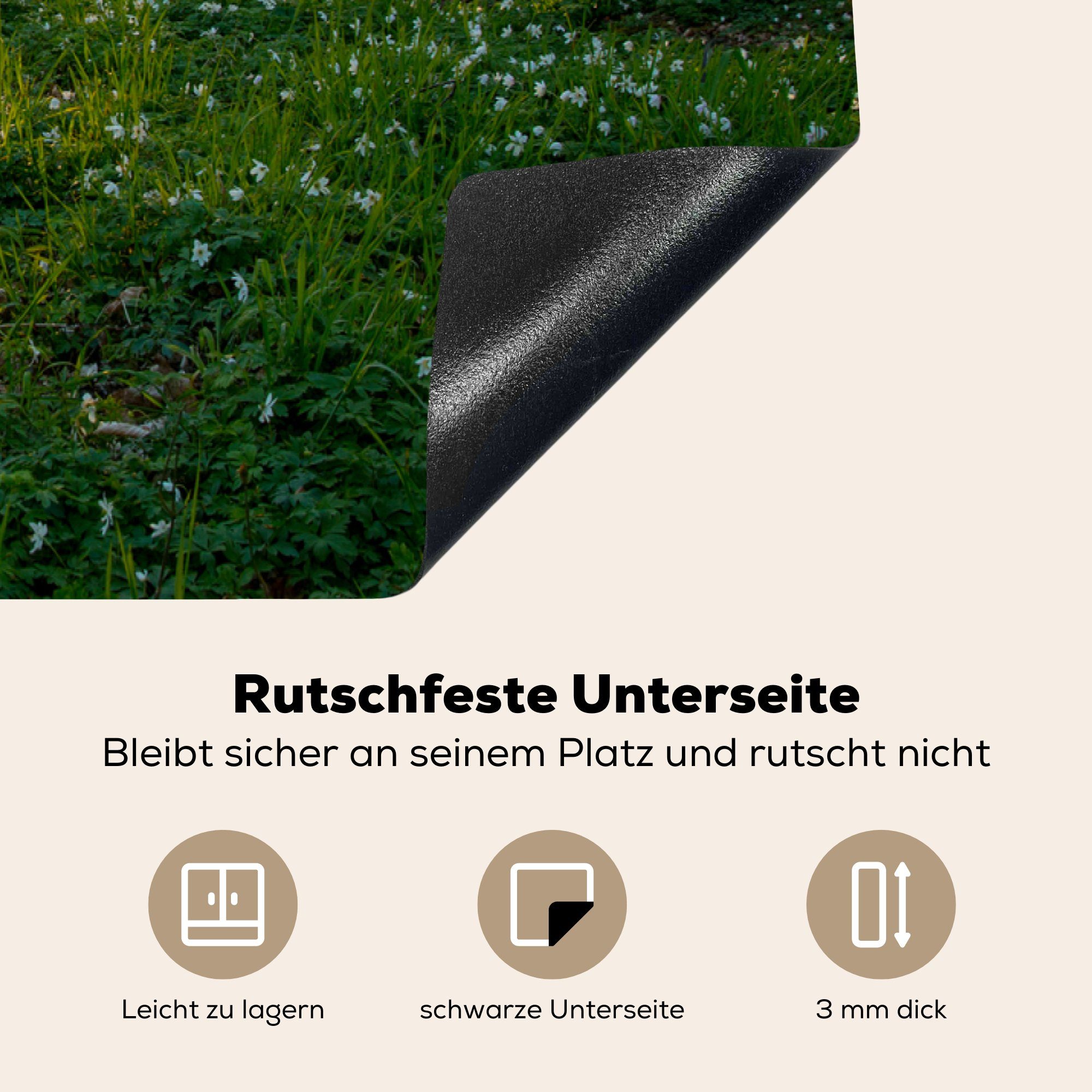 MuchoWow Herdblende-/Abdeckplatte Wald - Ceranfeldabdeckung, 83x51 Weiß, küche (1 für Blumen - tlg), Arbeitsplatte cm, Vinyl