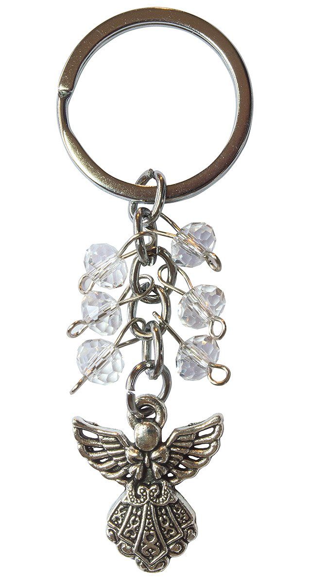 Saraswati Schlüsselanhänger Schlüsselanhänger "Schutzengel" Glaskristalle mit Metall Anhänger, 9cm