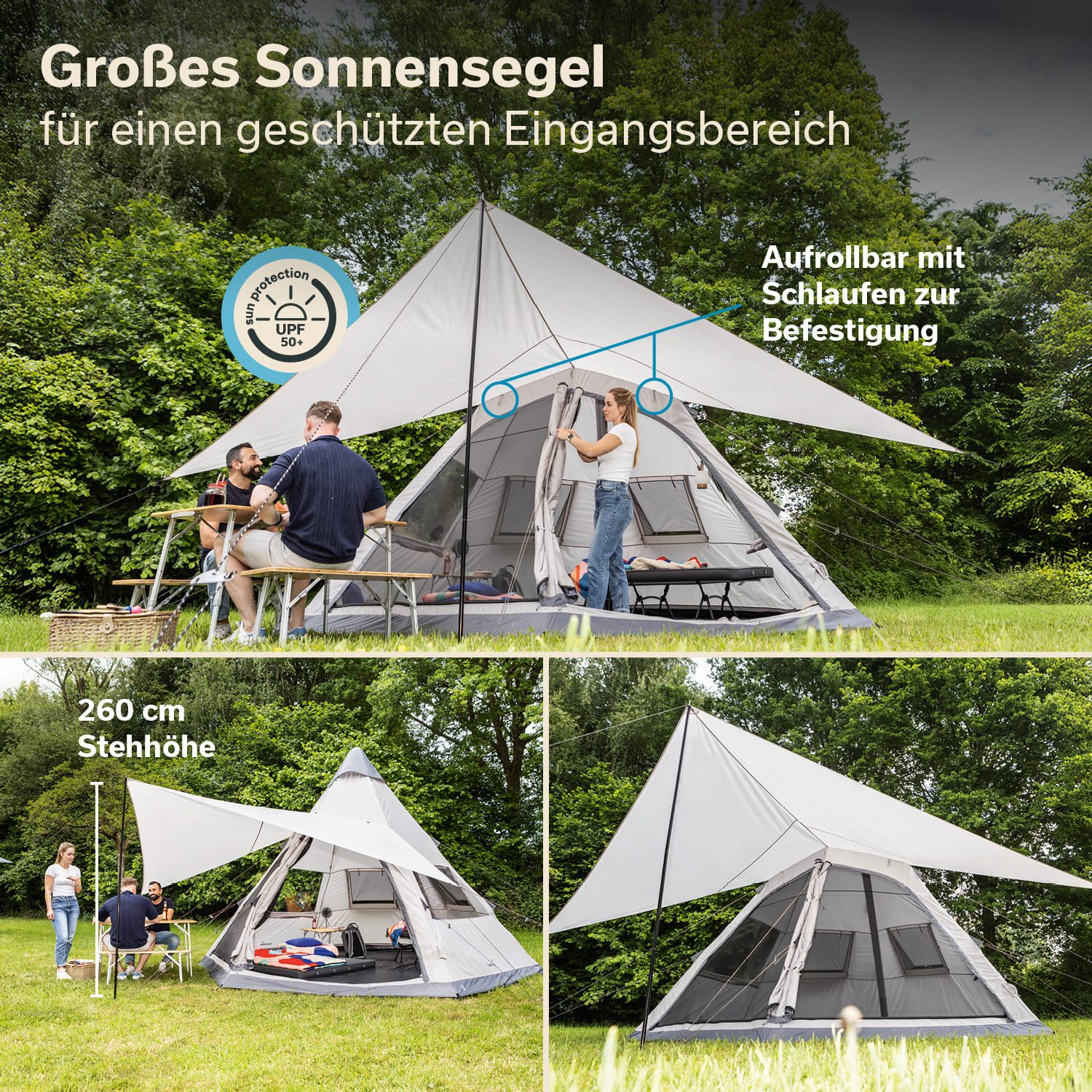 Skandika Tipi-Zelt Luftzelt Tipi Hetta 460 Air Protect, Aufblasbares Familienzelt, Personen: 6 (2 Eingänge mit Doppeltüren aus Moskitonetz und Verdunkelung), 2, – Bild 4 von 5
