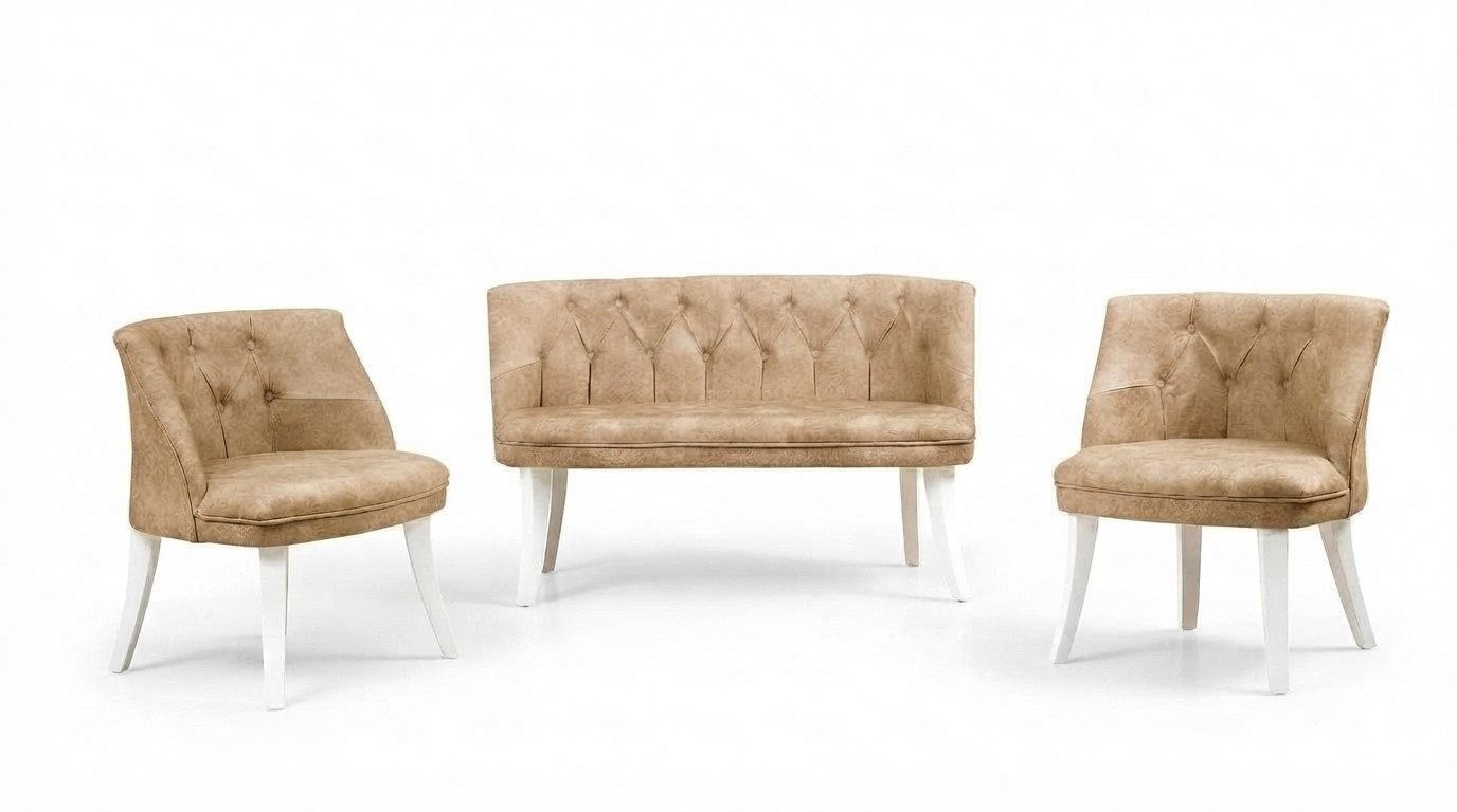Xlmoebel Polstergarnitur Küchen Sitzgarnitur Rosa Chesterfield Bank und Sessel aus Stoff, (Polstergarnitur, 3-tlg., Bank & 2 Stühle), Made in Europa