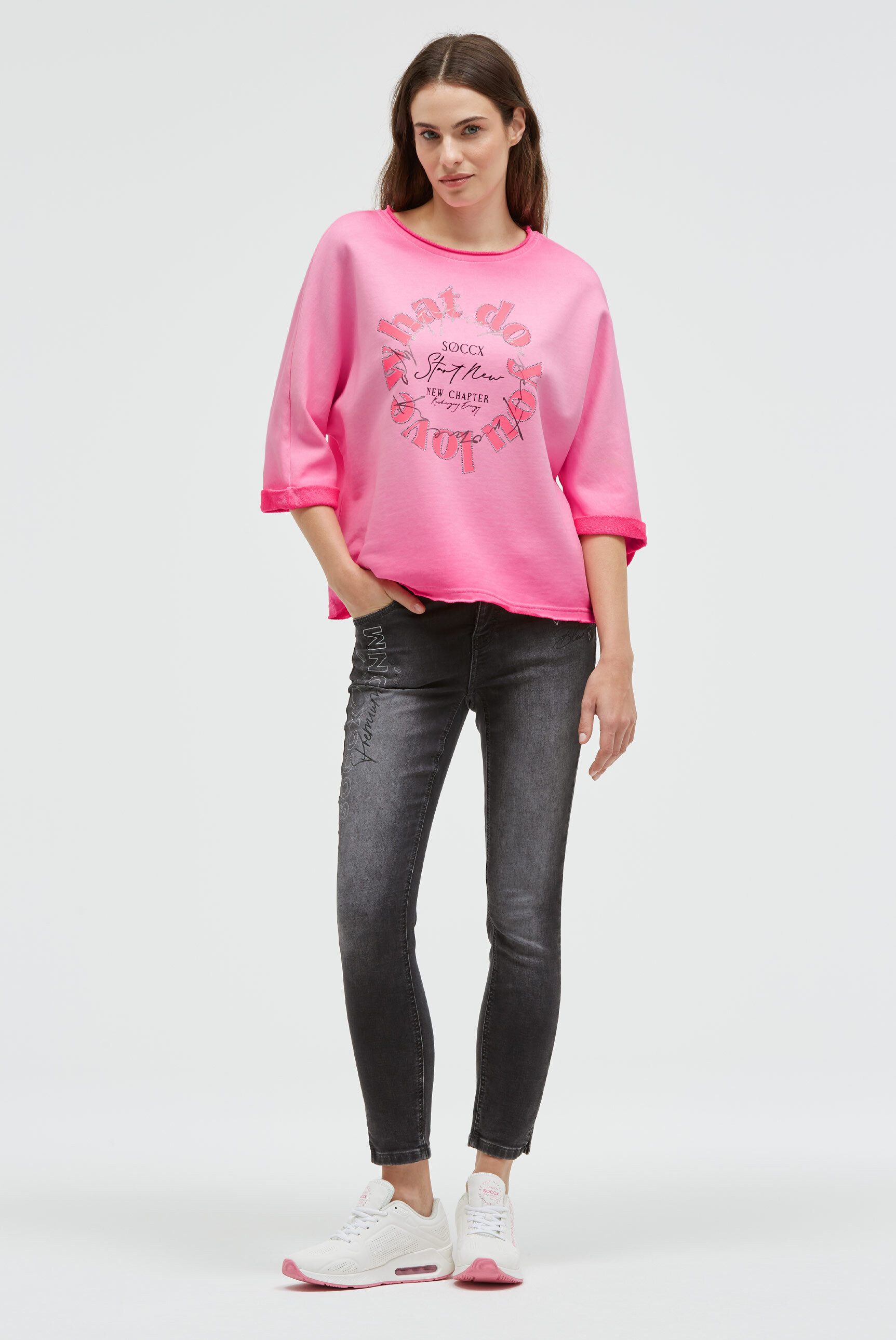 SOCCX Sweater mit Rollkanten am Ausschnitt und Saum