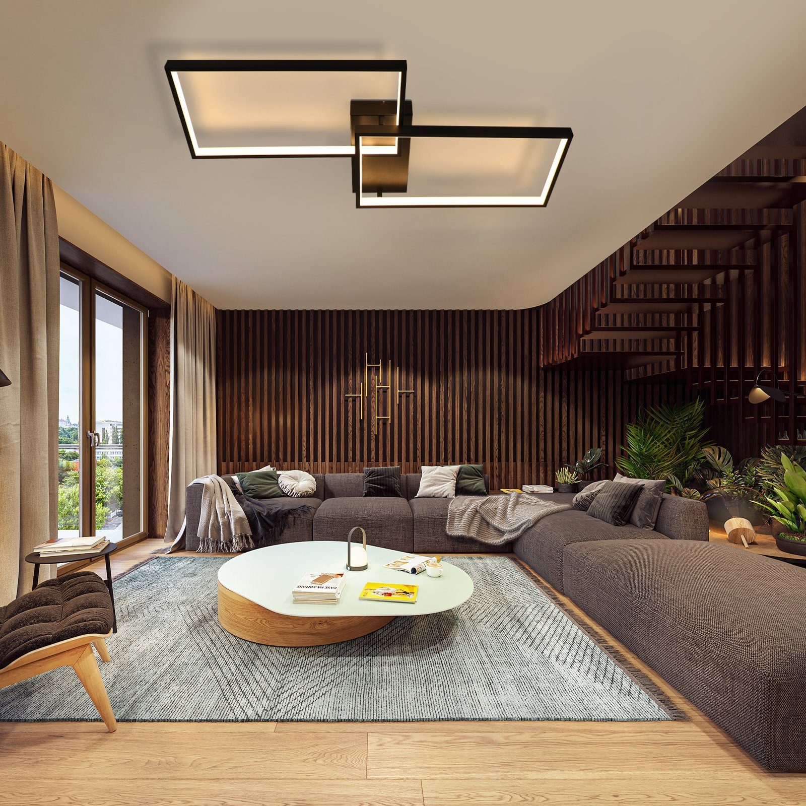 ZMH LED LED Modern, dimmbar Dimmbar, Fernbedienung Metall integriert, mit Deckenleuchte aus Wohnzimmerlampe Fernbedienung Mit schwarz fest