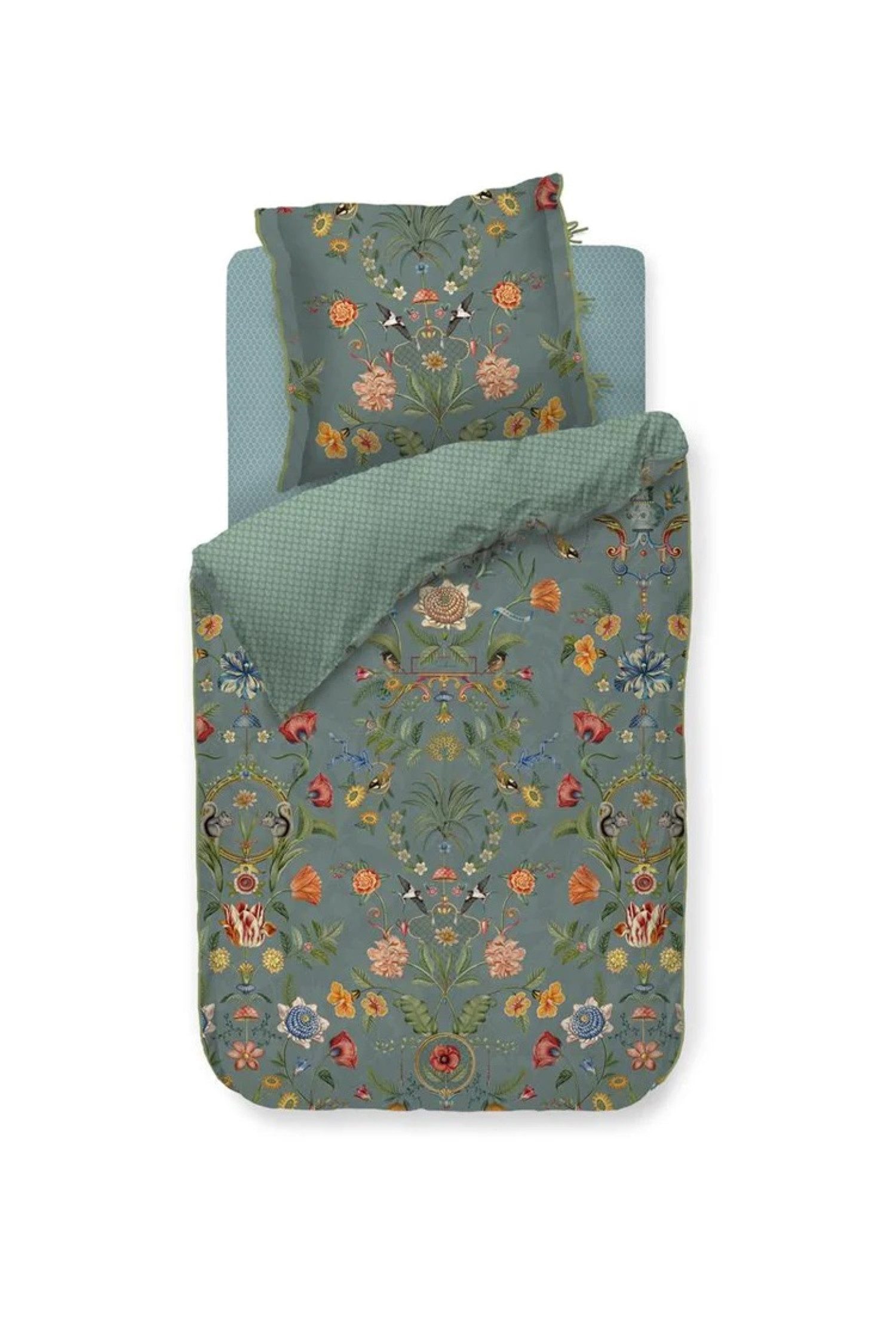 PiP Studio Постельное белье PIP Studio Perkal Постельное белье 135x200 Botanico Verde Blue Vögel Blümen, Perkal, 2 teilig