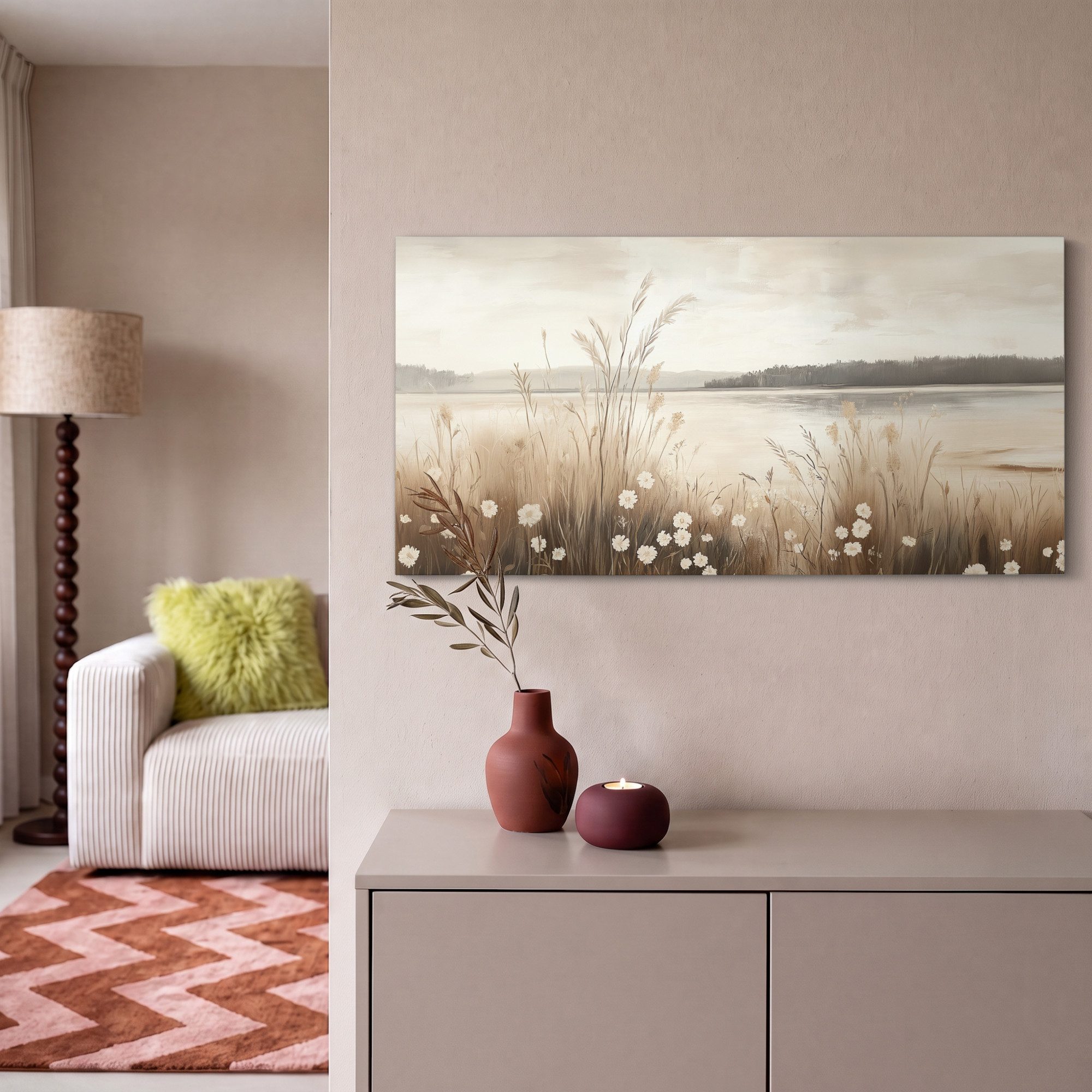 OneMillionCanvasses® Leinwandbild Panorama See - Wasser - Natur - Beige, Fotodruck (1 St), Wandbild, Deko Schlafzimmer Wohnzimmer Flur 40x20 cm – Bild 2 von 5