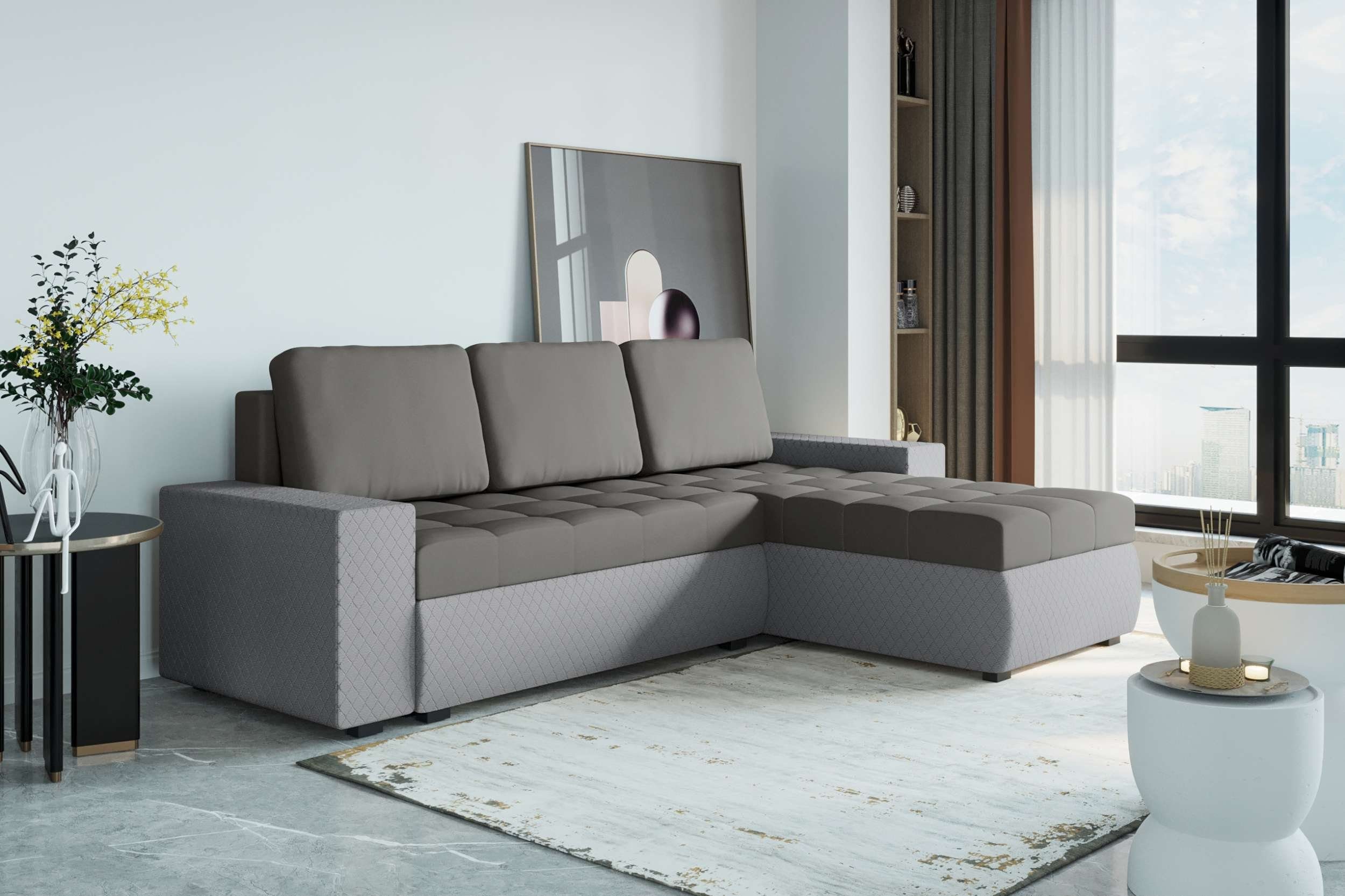 Ecksofa L-Form, Miranda, Sitzkomfort, Modern Bettfunktion, Design mit Eckcouch, Sofa, Bettkasten, mit Stylefy