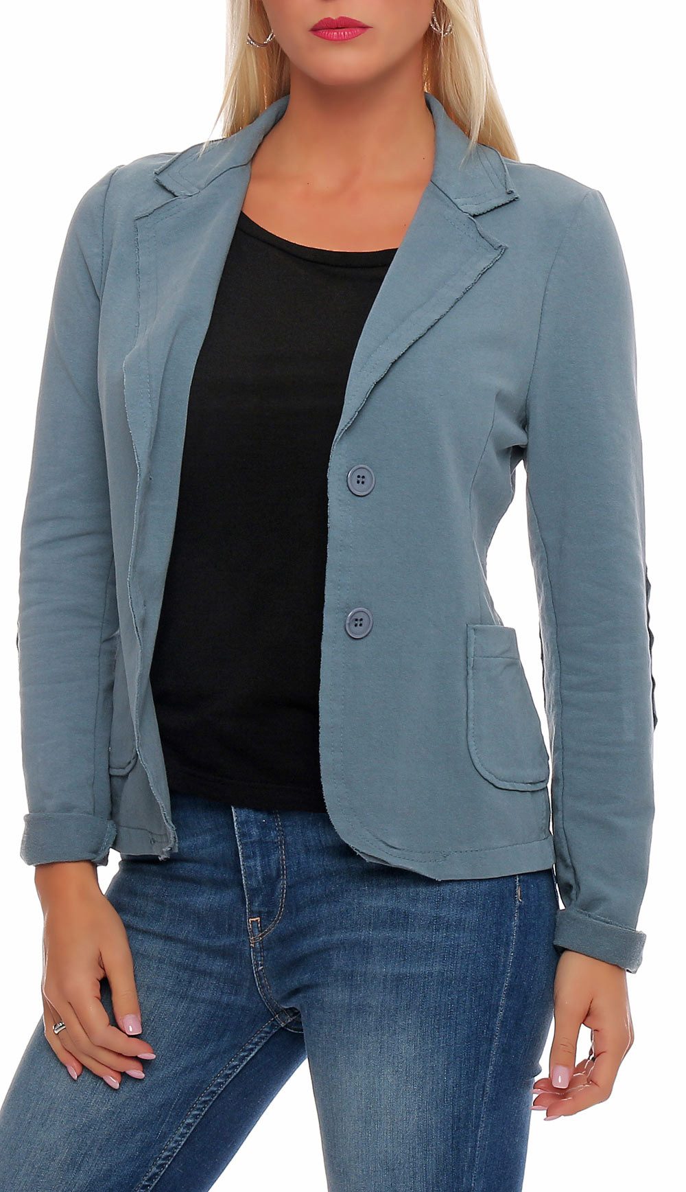 malito more than fashion Jackenblazer malito Damen Blazer klassisch, Sakko im Basic Look, Kurzjacke mit Sweat Blazer Jacke in Used Look Optik