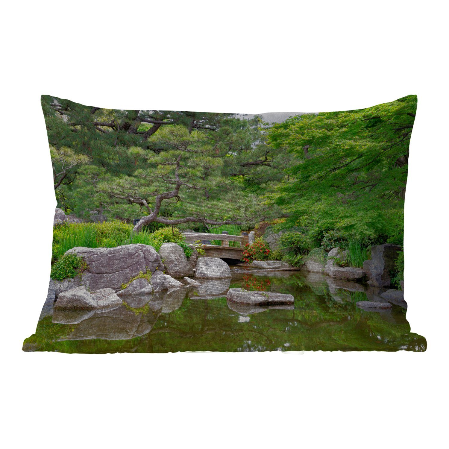 MuchoWow - Dekokissen - Polyester, Bäume, - Outdoor-Dekorationskissen, - Japanisch Wasser Kissenhülle Natur Dekokissenbezug, Steine