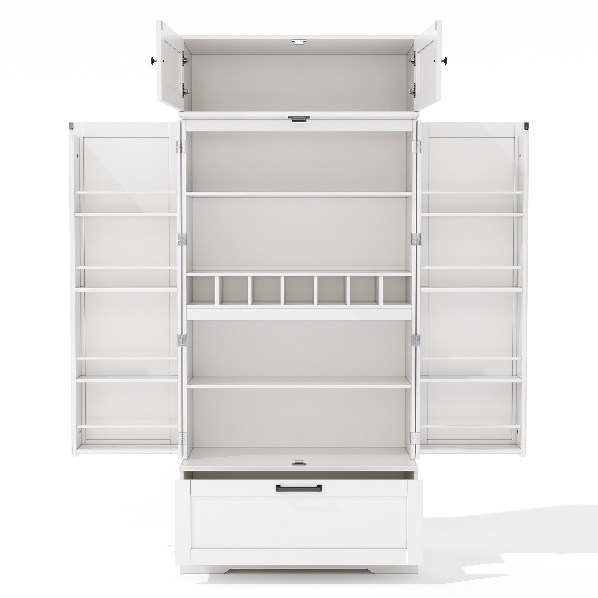 Flieks Hochschrank mit Schubladen, Weinregal und Türregalen (1-St., 80×40×180 cm) Mehrzweckschrank Küchenschrank mit verstellbare Einlegeböden Weiß