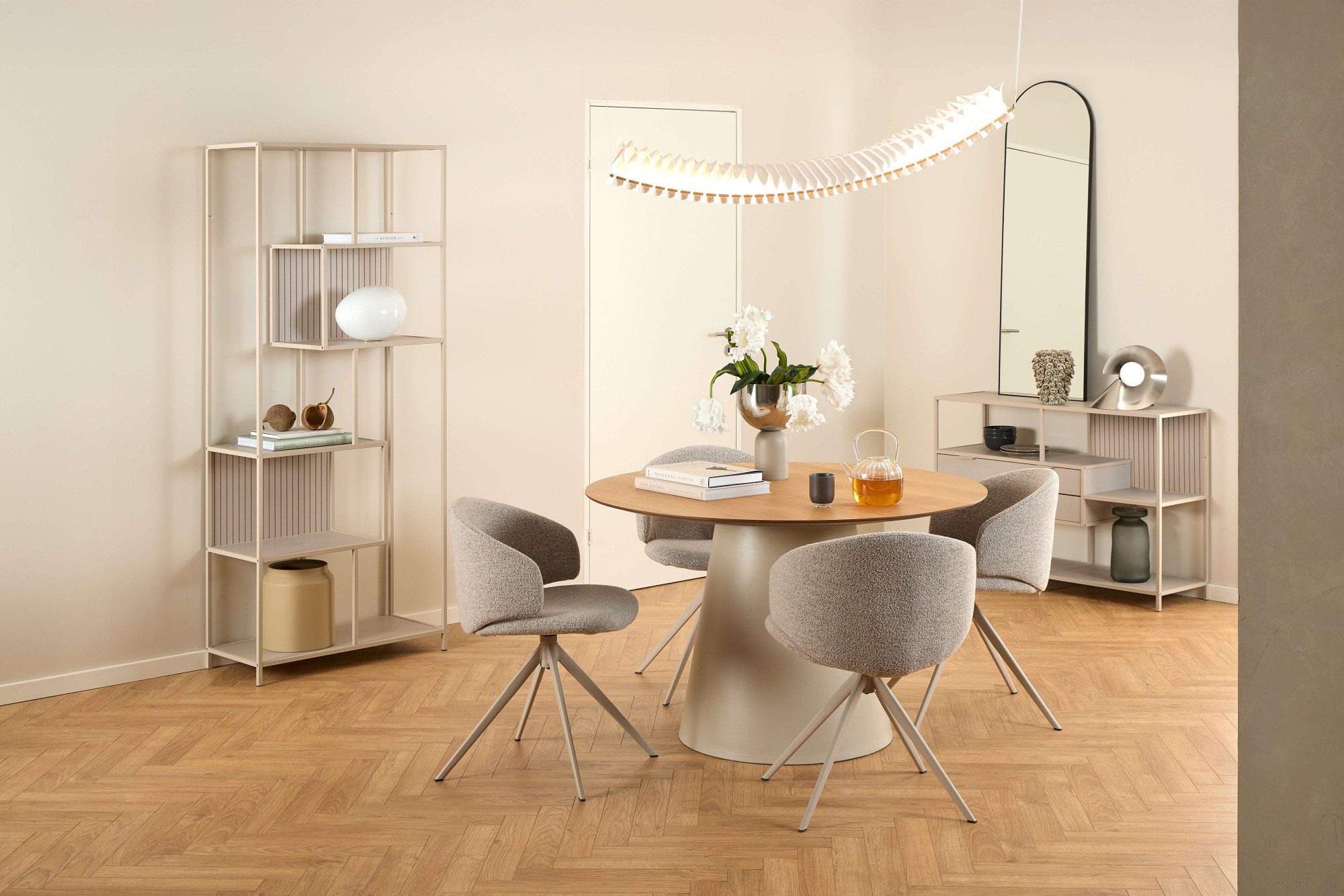 ACTONA GROUP Esstisch Soli, Rund Esstisch, Tischplatte matt Eiche, Säule Gestell grau, Ø120x75cm
