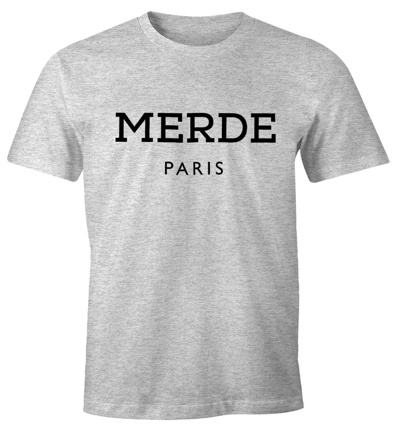 MoonWorks Print-Shirt Merde Paris Herren T-Shirt Fun-Shirt Moonworks® mit Print grau