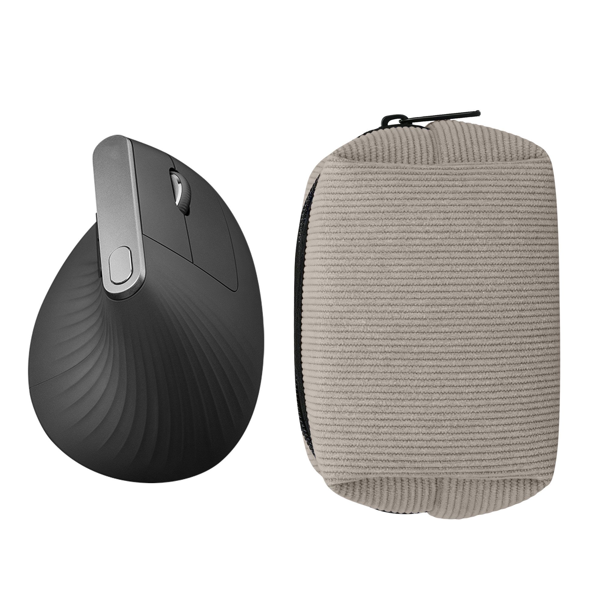 kwmobile Schutz-Set Maus Tasche für Logitech Lift / MX Vertical / Anker Vertical Hülle, Case für Bluetooth Maus aus robustem Cord und Neopren Stoff