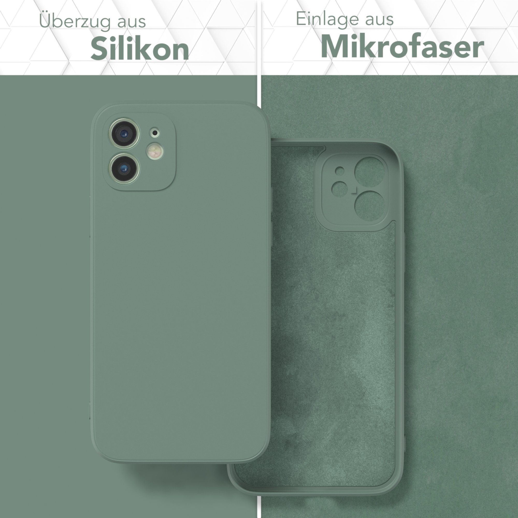 EAZY CASE Handyhülle für Apple iPhone 12 Hülle Silikon 6,1 Zoll, Schutzhülle mit Kameraschutz stoßfest telefonhülle Matt Dunkelgrün