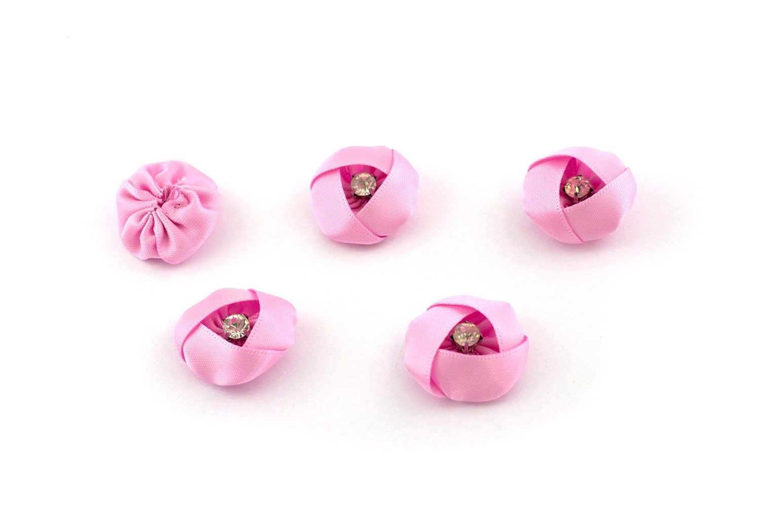 Creativery Streudeko, Blumen aus Satin mit Strass 3cm, 5 Stück