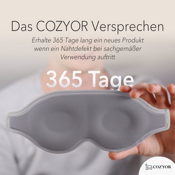 Cozyor Schlafmaske 100% Blackout-Effekt 3D Augenmaske mit ergonomischem Design, Reiseset klein & kompakt hellgrau Moonlight, 2-tlg., Schlafmaske mit wiederverwendbaren Ohrstöpseln, extra Polsterung und variable Passform