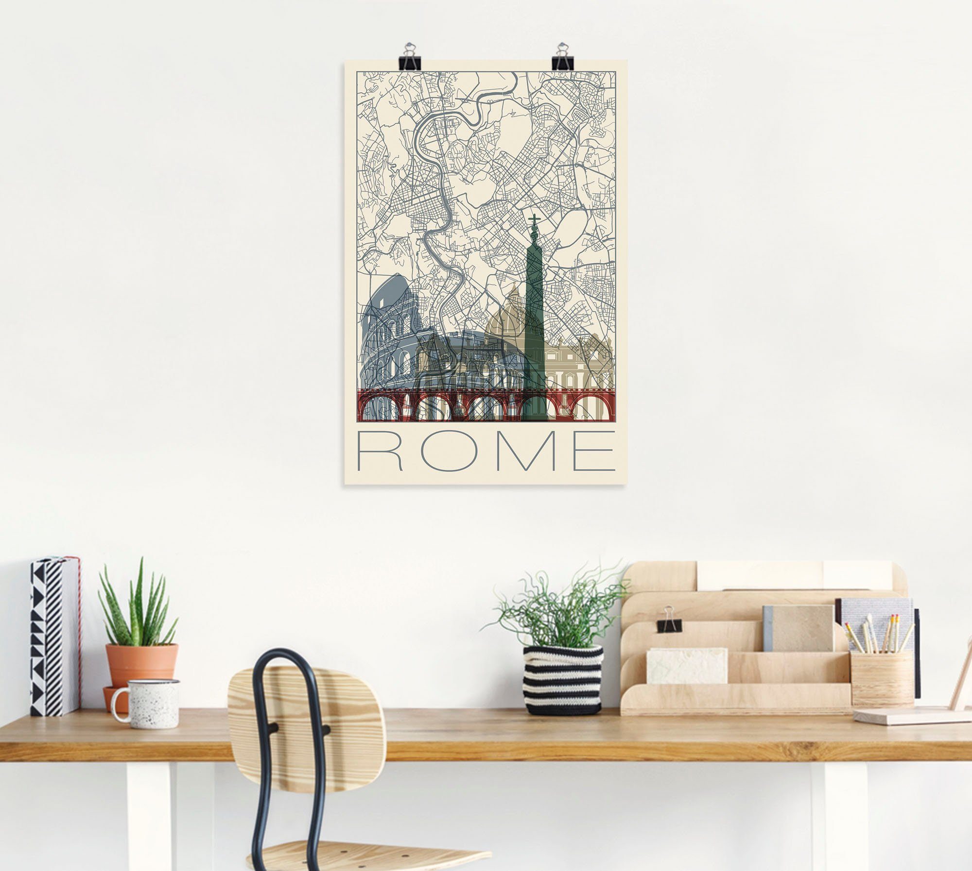 Italien in als Retro Leinwandbild, Karte Alubild, Skyline, Rom (1 St), Poster Italien versch. und Wandaufkleber Wandbild Artland Größen oder