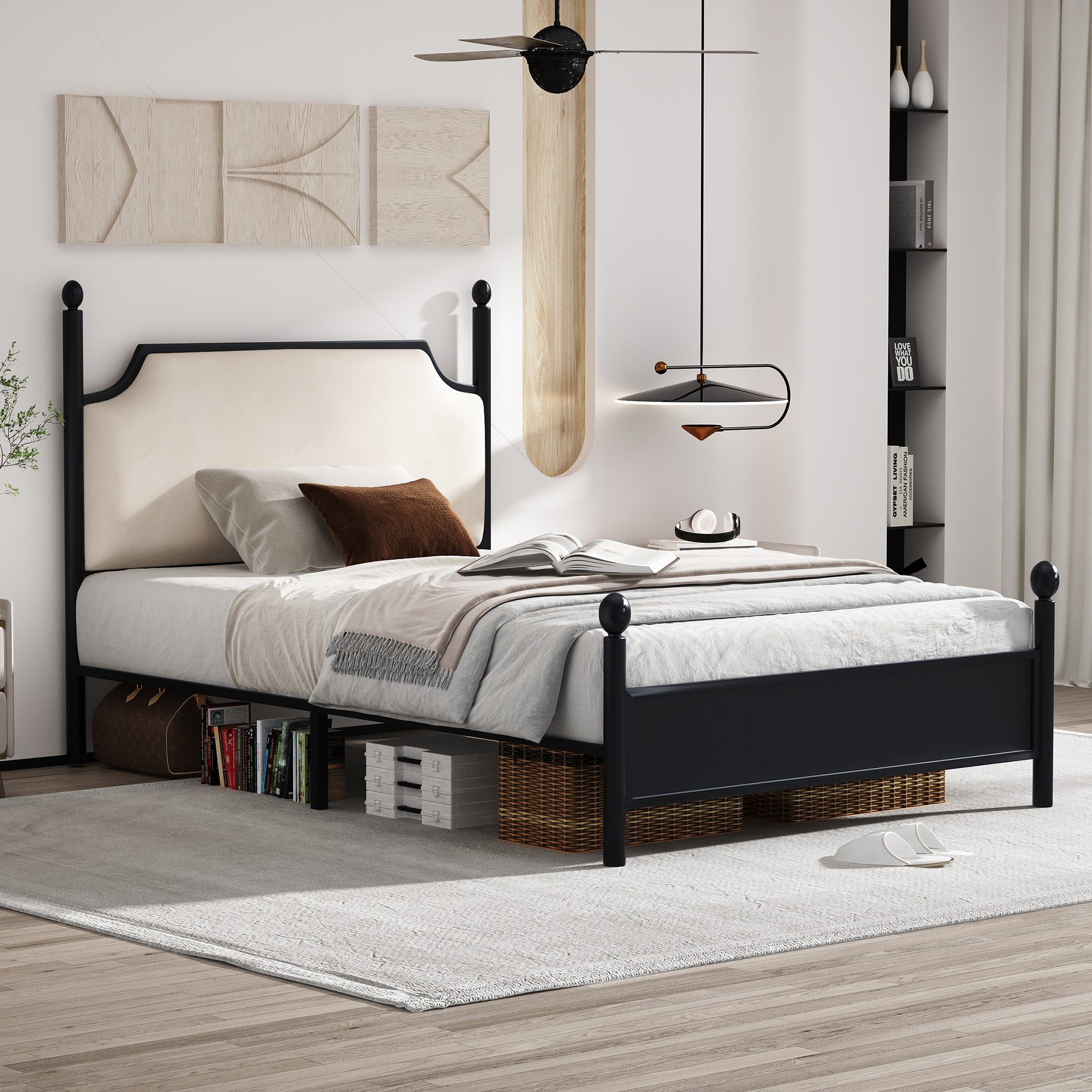 Flieks Metallbett, Einzelbett Kinderbett mit Lattenrost 90x200cm schwarz