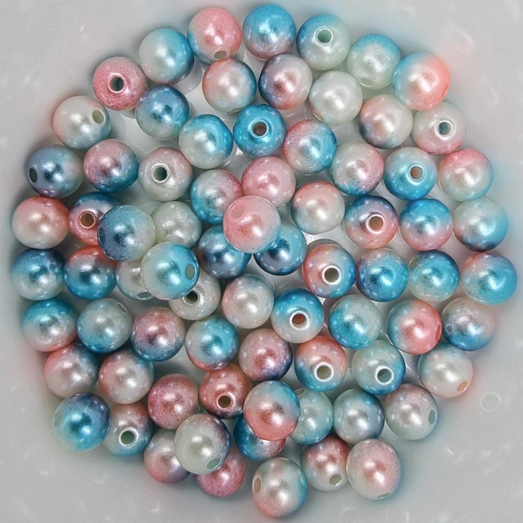 Kopper-24 Bastelperlen Wachsperlen bunt schimmernd ca. 1000 Stück, 3mm, blau, weiß, rosa