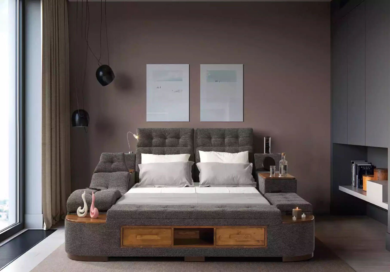 Bettgestell Bett) Bett Doppelbetten (1-tlg., Bett 200x200cm Multifunktion Modernes Betten JVmoebel