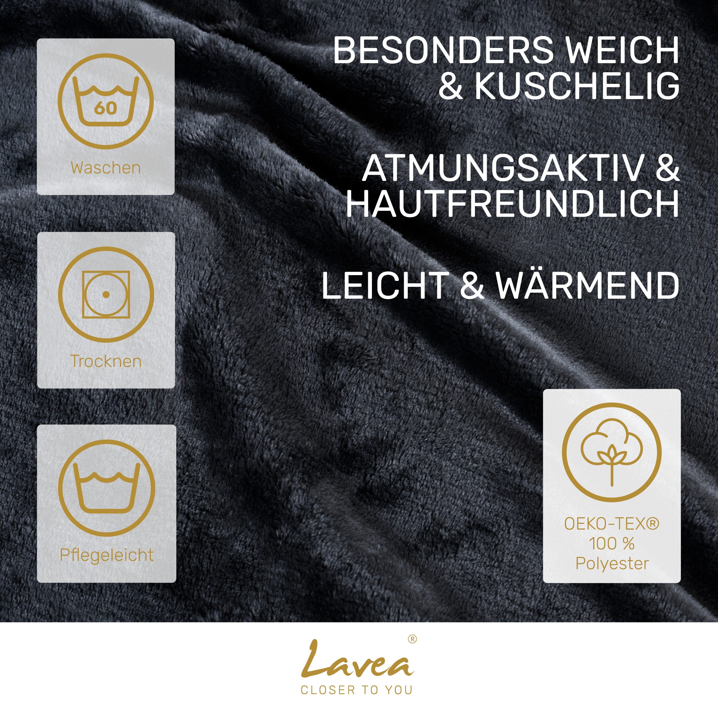 Wohndecke Kuscheldecke, Fleecedecke, Wolldecke flauschig und weich, Lavea, Sofadecke, Atmungsaktiv & Hautfreundlich, Decke