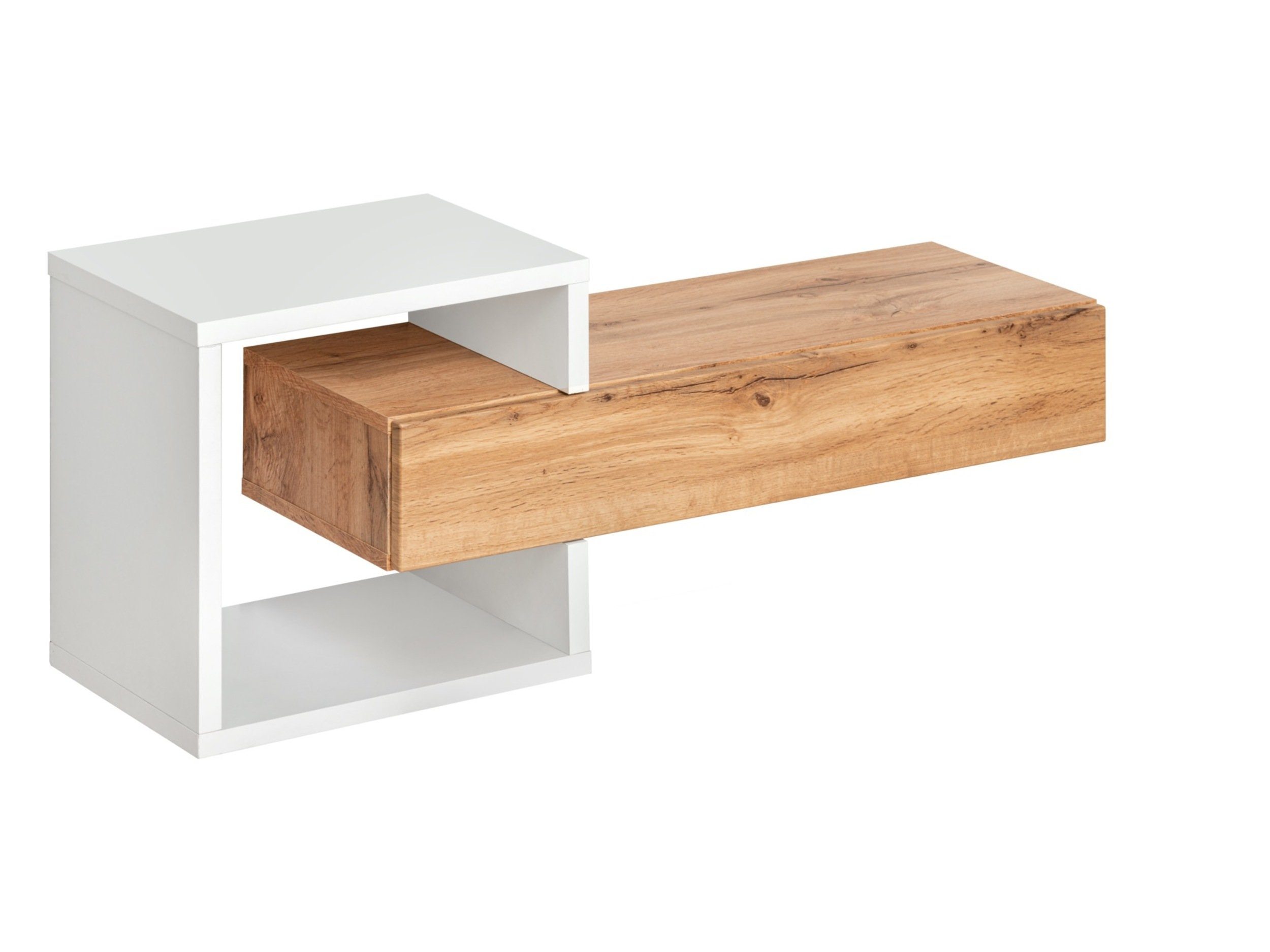 99rooms Wandregal Arno Wotan Eiche Weiß, Wandboard, Hängeregal, mit Schublade und Fach, aus Holzwerkstoff, Modern Design