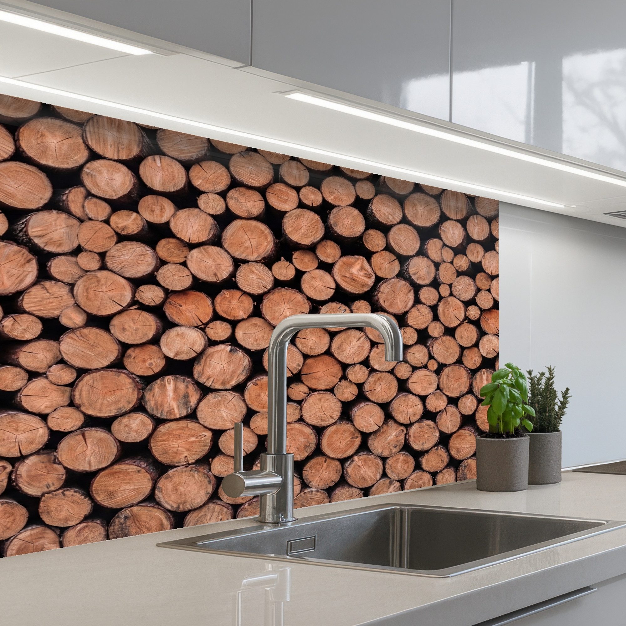 KitchenYeah Küchenrückwand selbstklebend (keine Folie) Baumstämme - Textur - Muster - Braun - Rus, (1-tlg), Spritzschutz, Küche, Rückwand, Küchenwand, Küchenfront, 80x60 cm