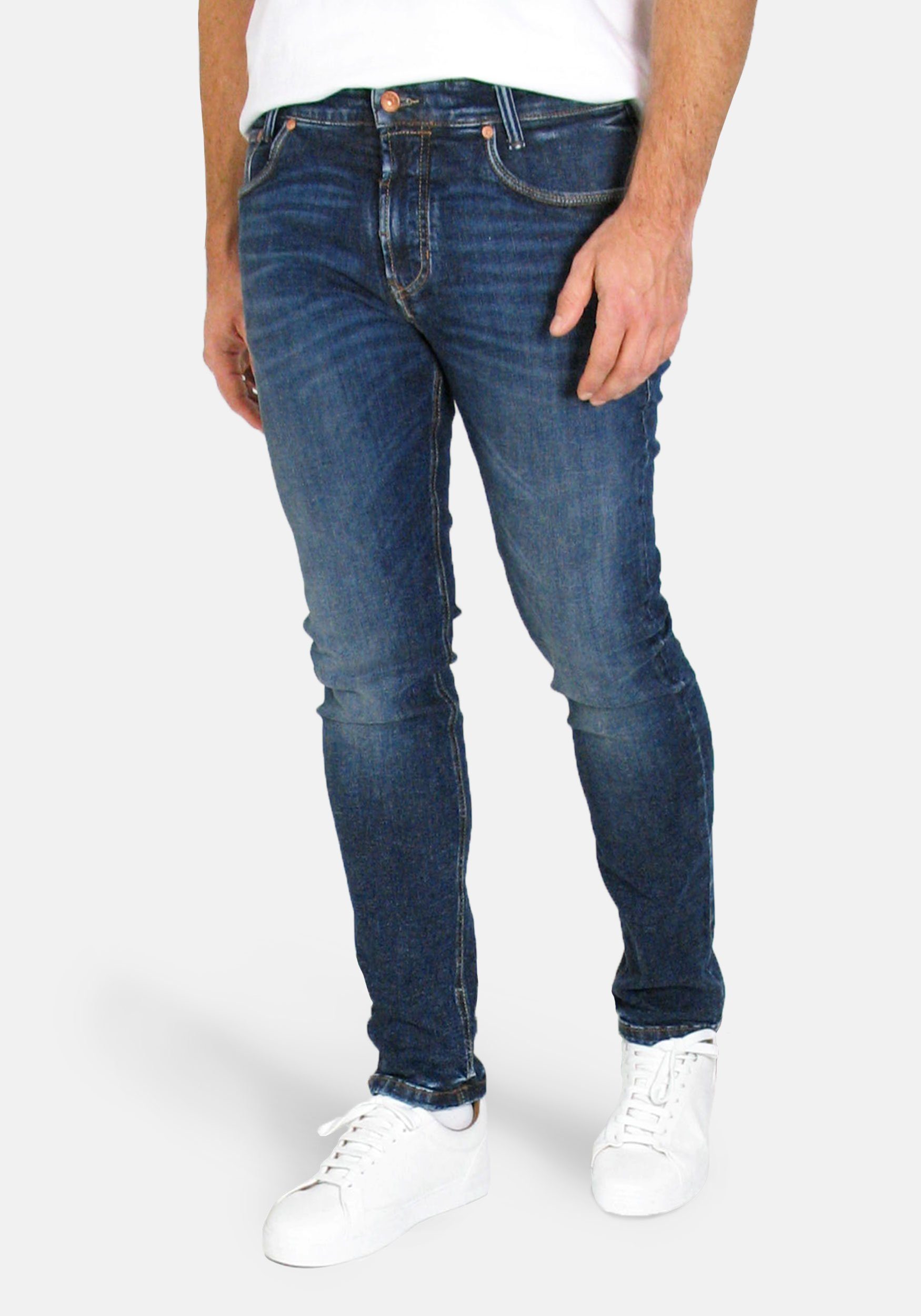 MAC 5-Pocket-Jeans Arne Pipe Hanf-Denim, washed in Italy Dark Blue 3D Wash