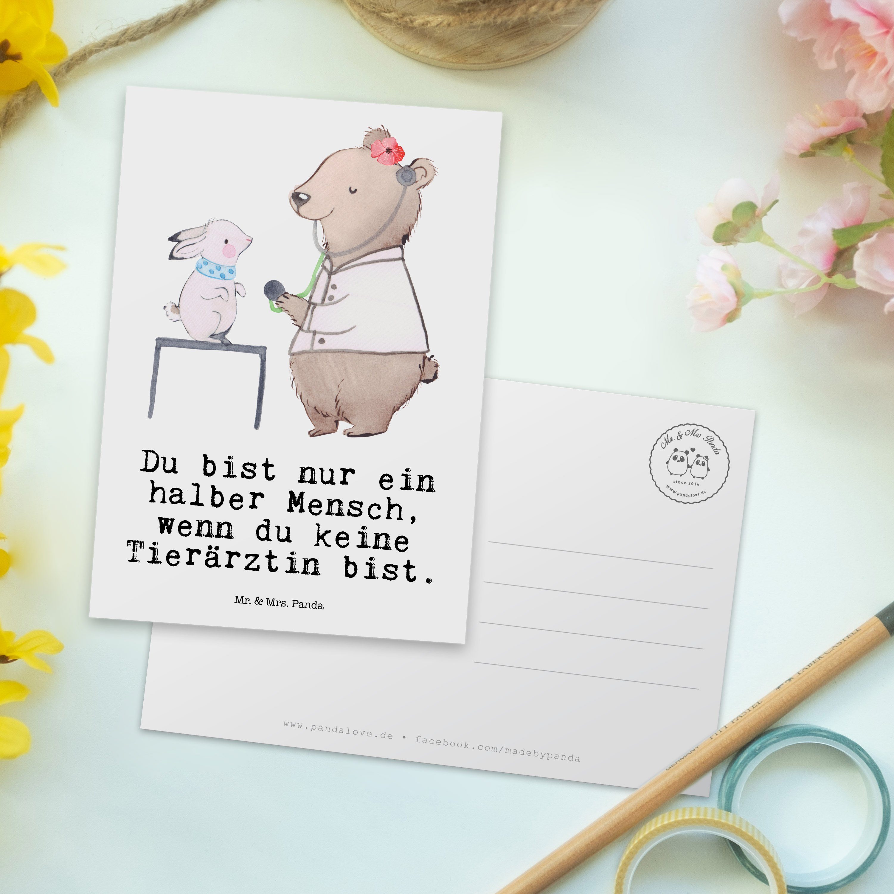 mit Geschenk, Panda Herz Tierärztin Mr. - Mrs. Weiß - Postkarte Geburtstagska & Einladungskarte,