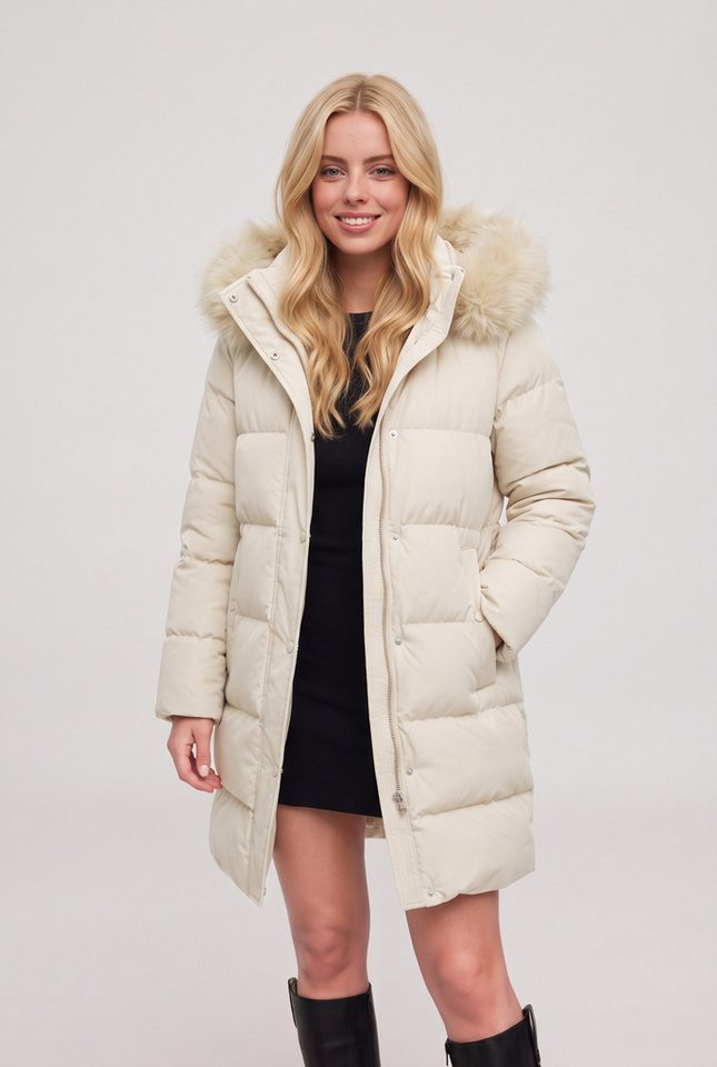 Copperose Parka #7630 Winterparka Steppmantel Winterjacke mit flauschiger Kapuze und zusätzlicher Knopfleiste als Windschutz