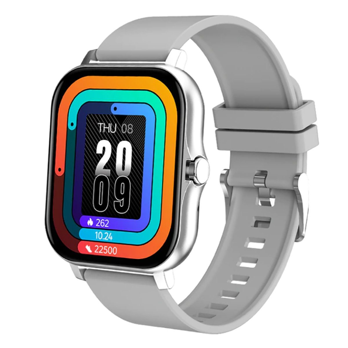 TPFNet SW04 mit Silikon Armband - individuelles Display Smartwatch (Android), Armbanduhr mit Musiksteuerung, Herzfrequenz, Schrittzähler, Kalorien, Social Media etc., Grau